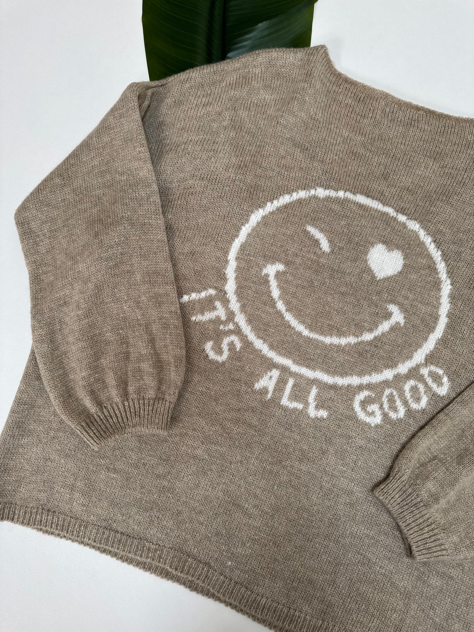 Oversize Strickpullover mit Smiley&Rückenprint beige/creme