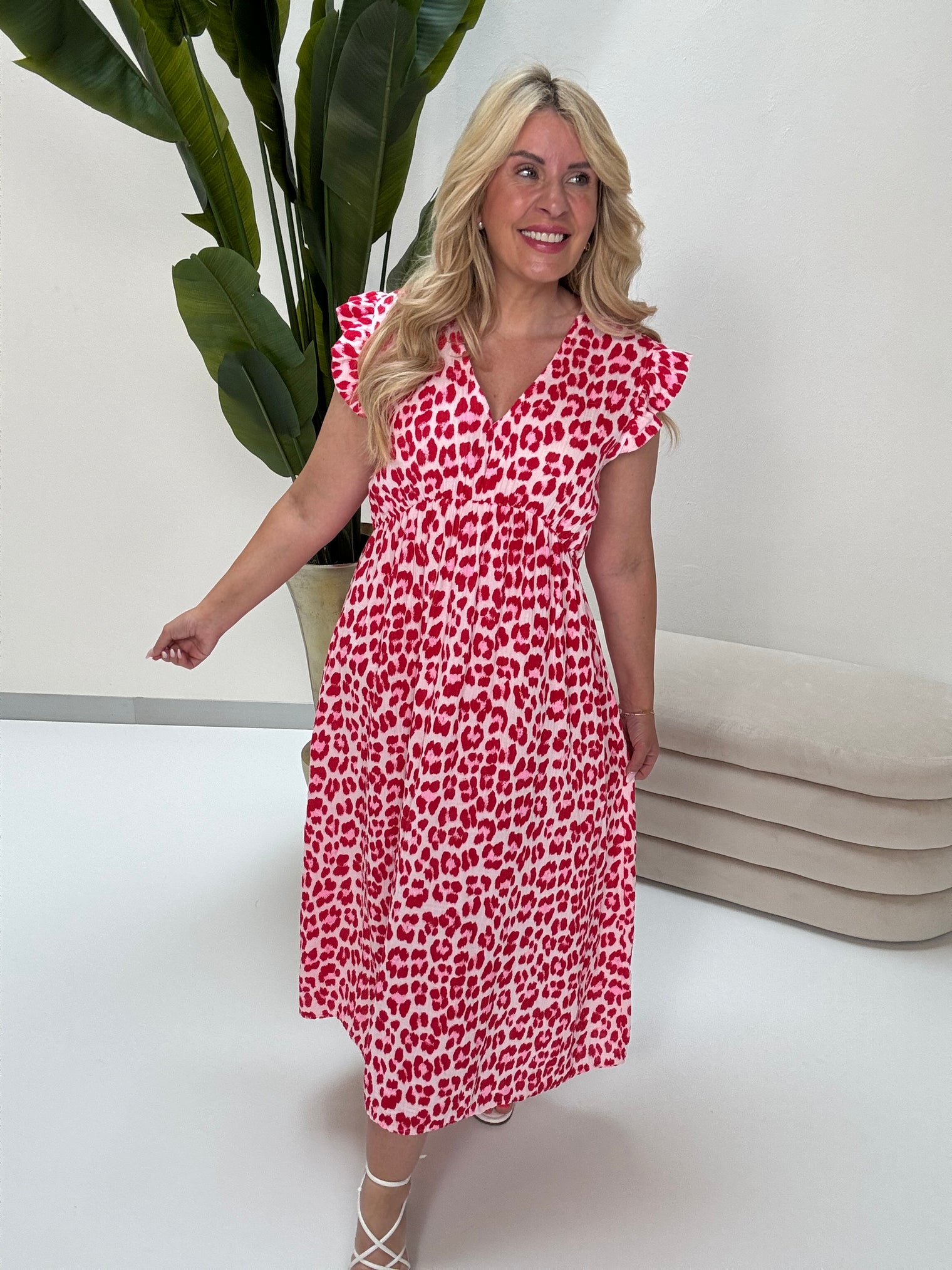 Signature Boho Musselin Kleid rosa LEO POWER rot/pink