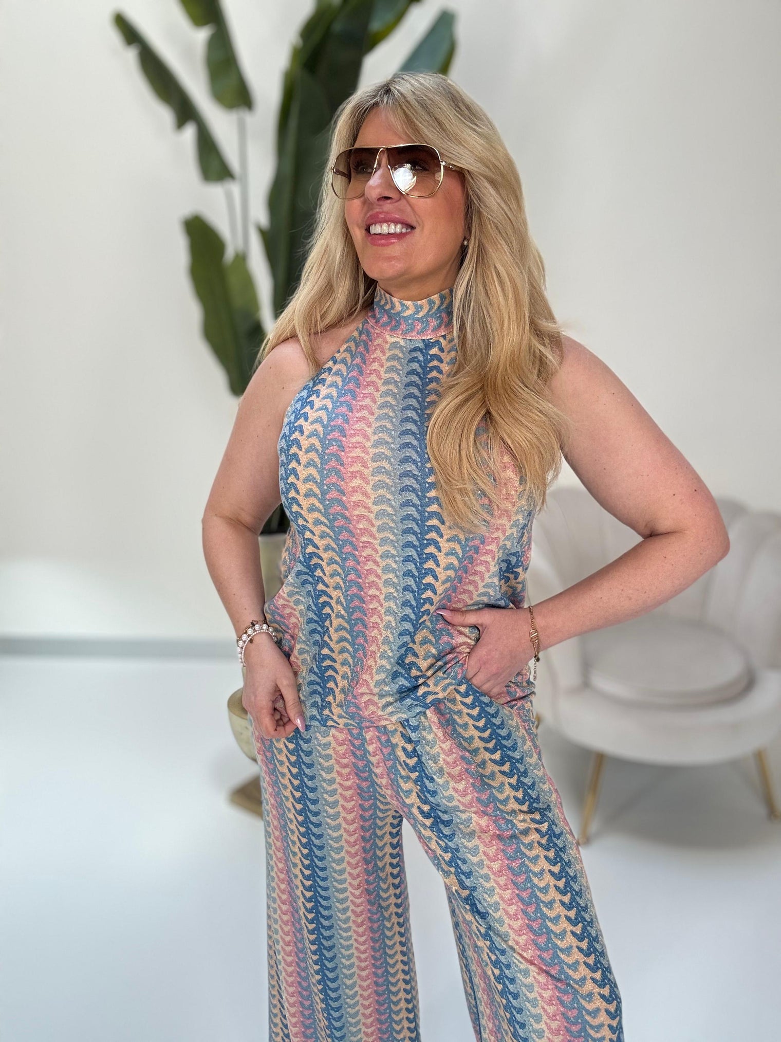 Top ELEGANT MODE hellblau/dunkelblau/beige/rosa