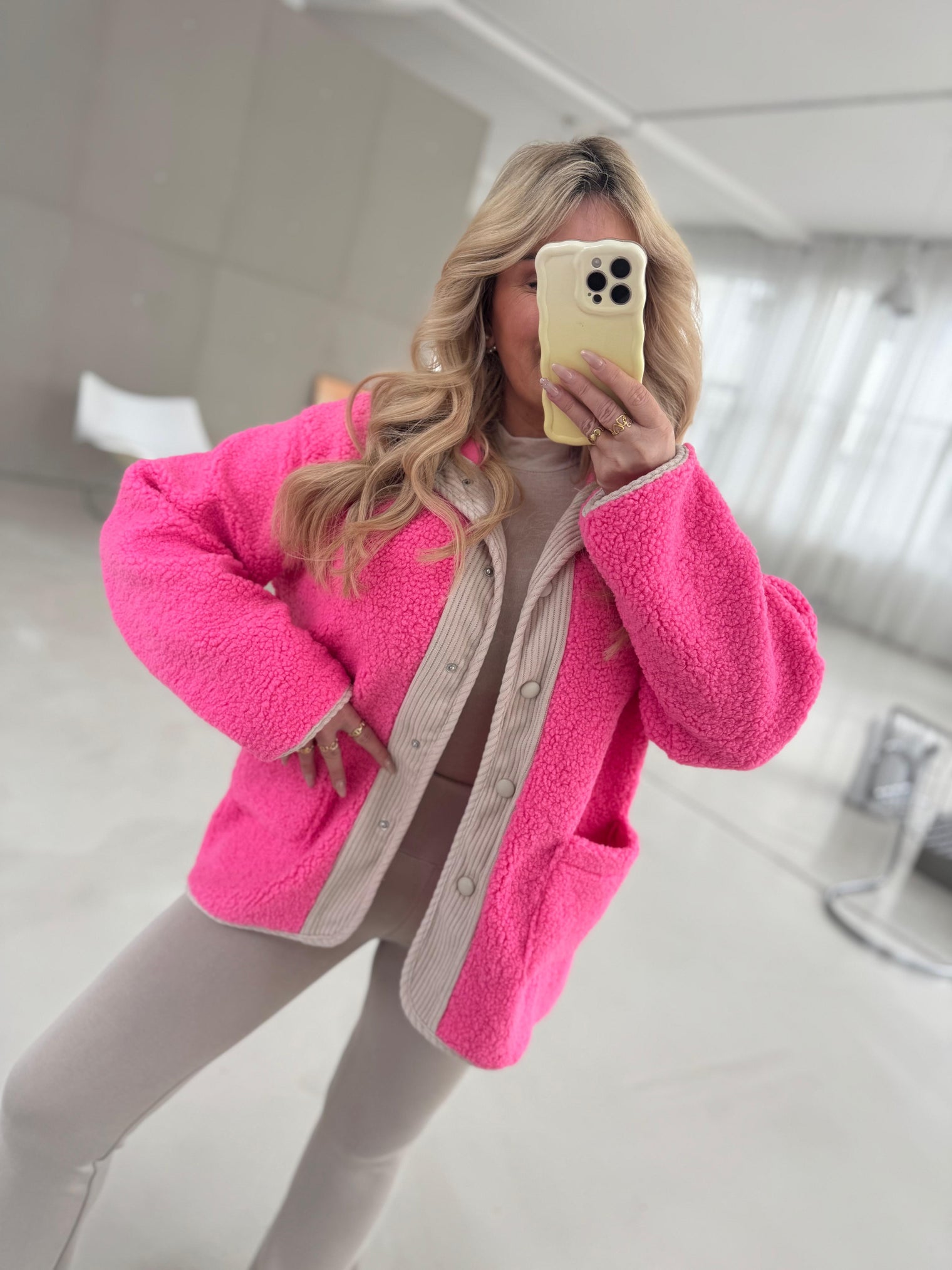 Teddyjacke pink/creme COZY FASHIONISTA mit Kapuze