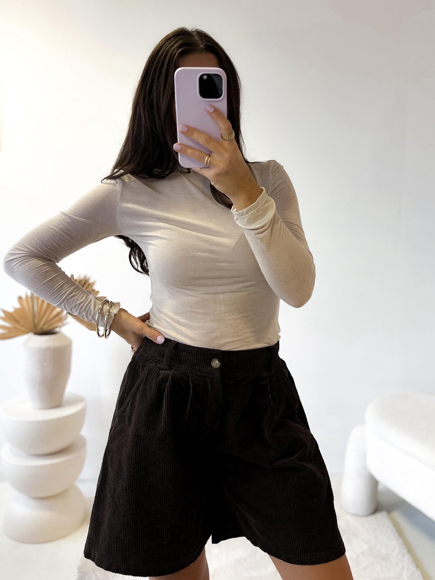 Stretchy Cashmere Langarmshirt Taupe