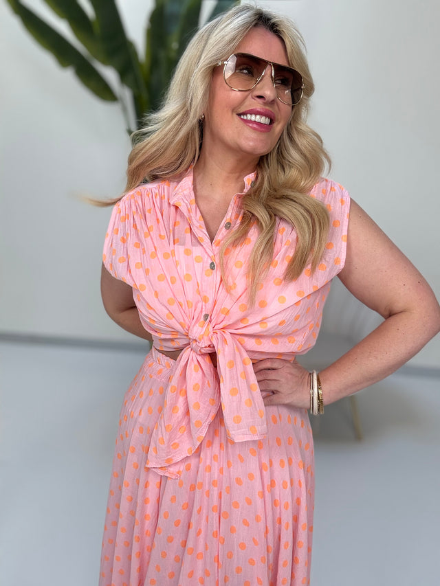 Bluse weiß POLKA DOTS rosa Peach