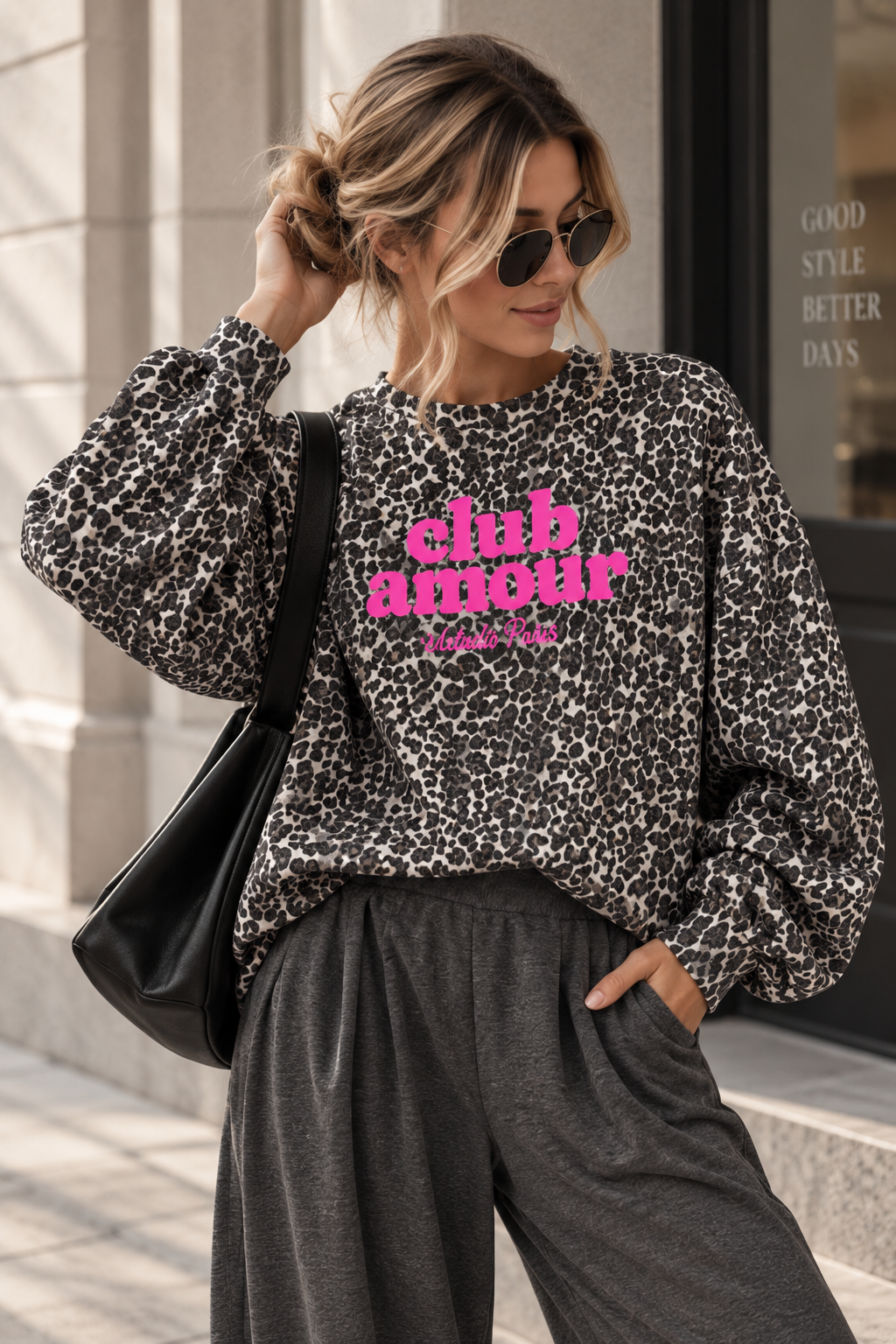 PREMIUM Butterstoff Baumwoll LEO Sweater taupe/creme