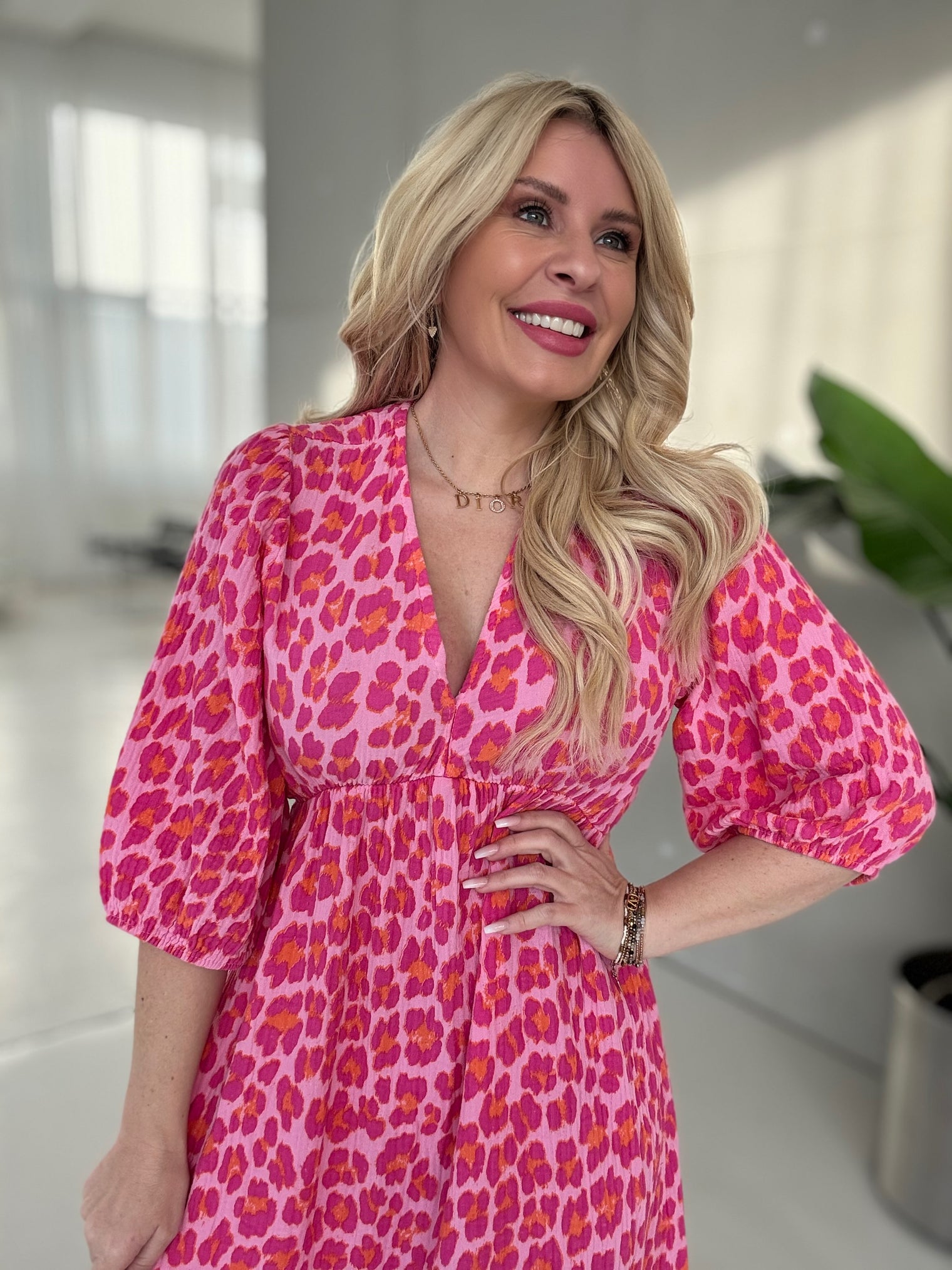 Musselin Kleid rosa LEO POWER himbeere/orange