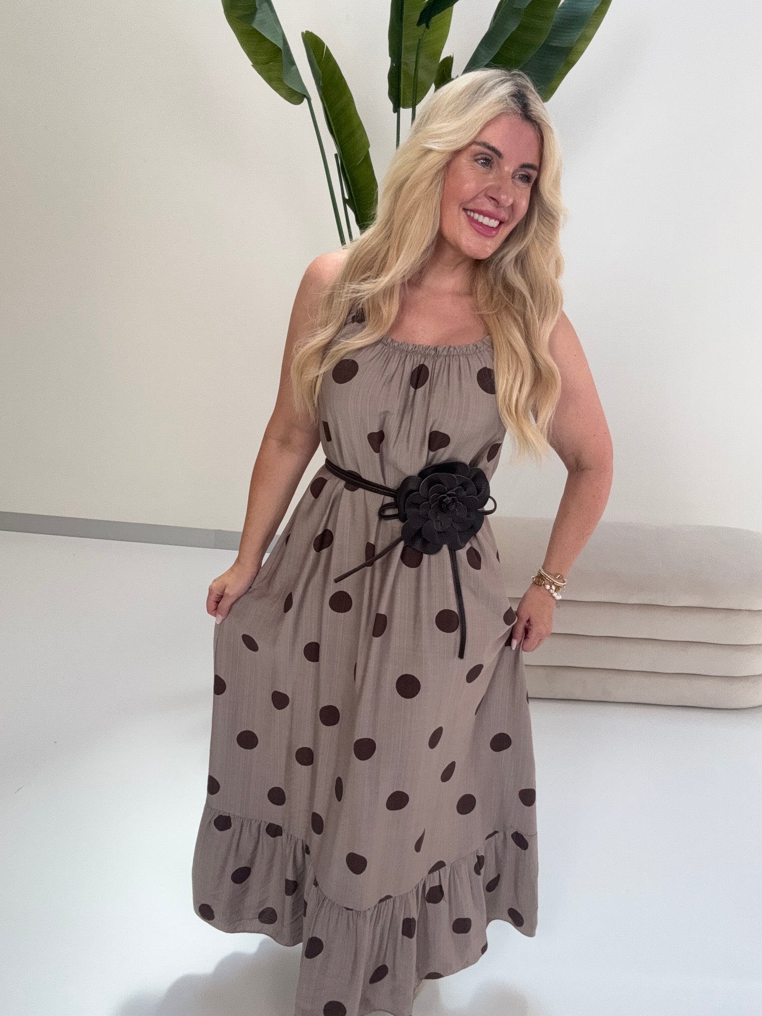 Luftiges Sommer Kleid BIG POLKA DOTS taupe/coffee