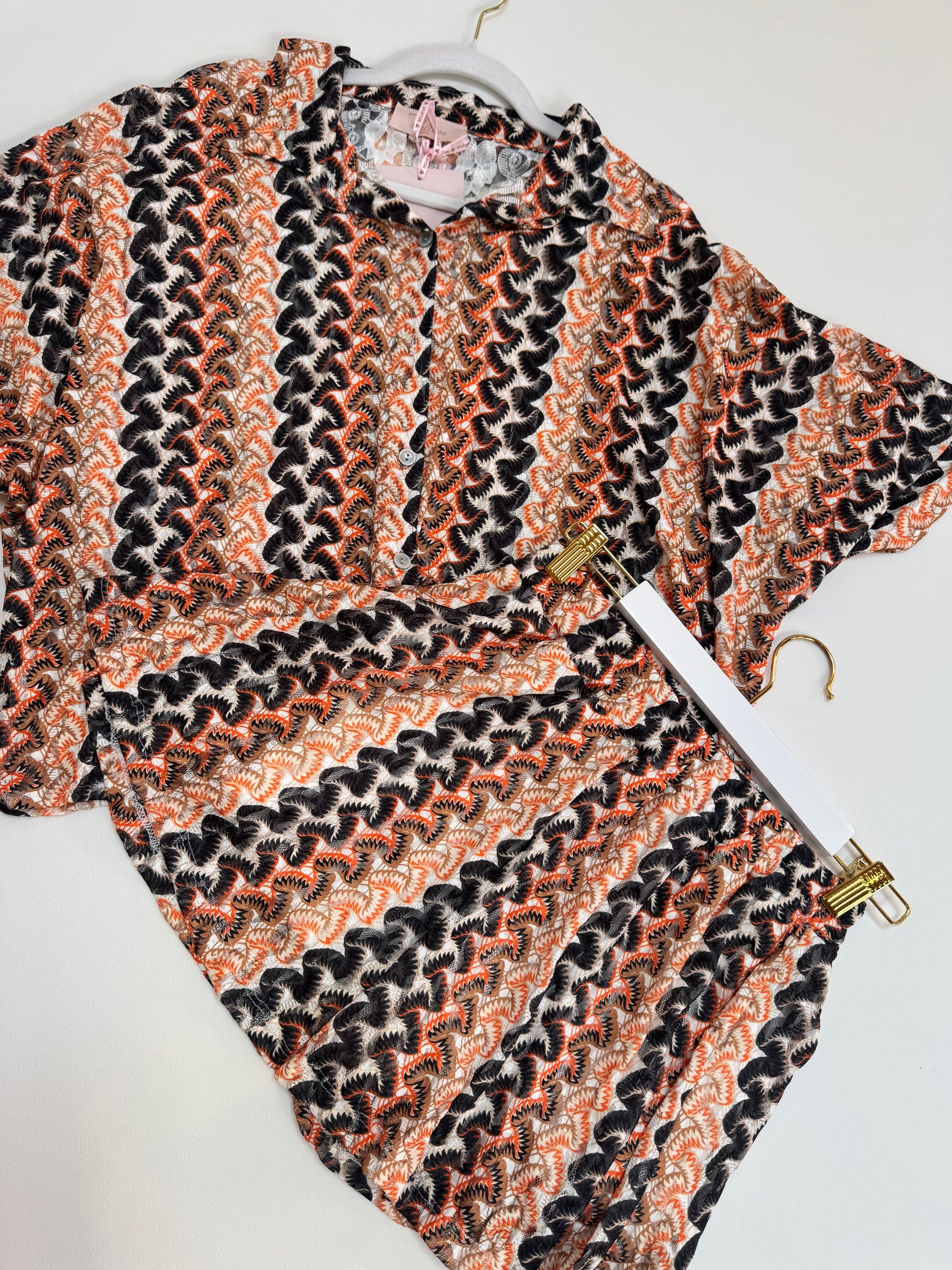 Sommer Bluse kurzarm SUMMER HOT schwarz/braun/orange
