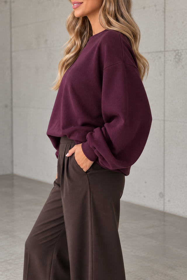 Butterstoff Pullover mit Gummizug unten pflaume