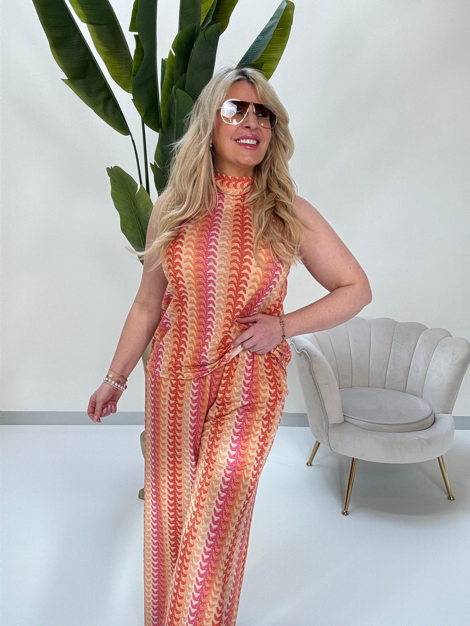 Top ELEGANT MODE orange/rot/gold/pink