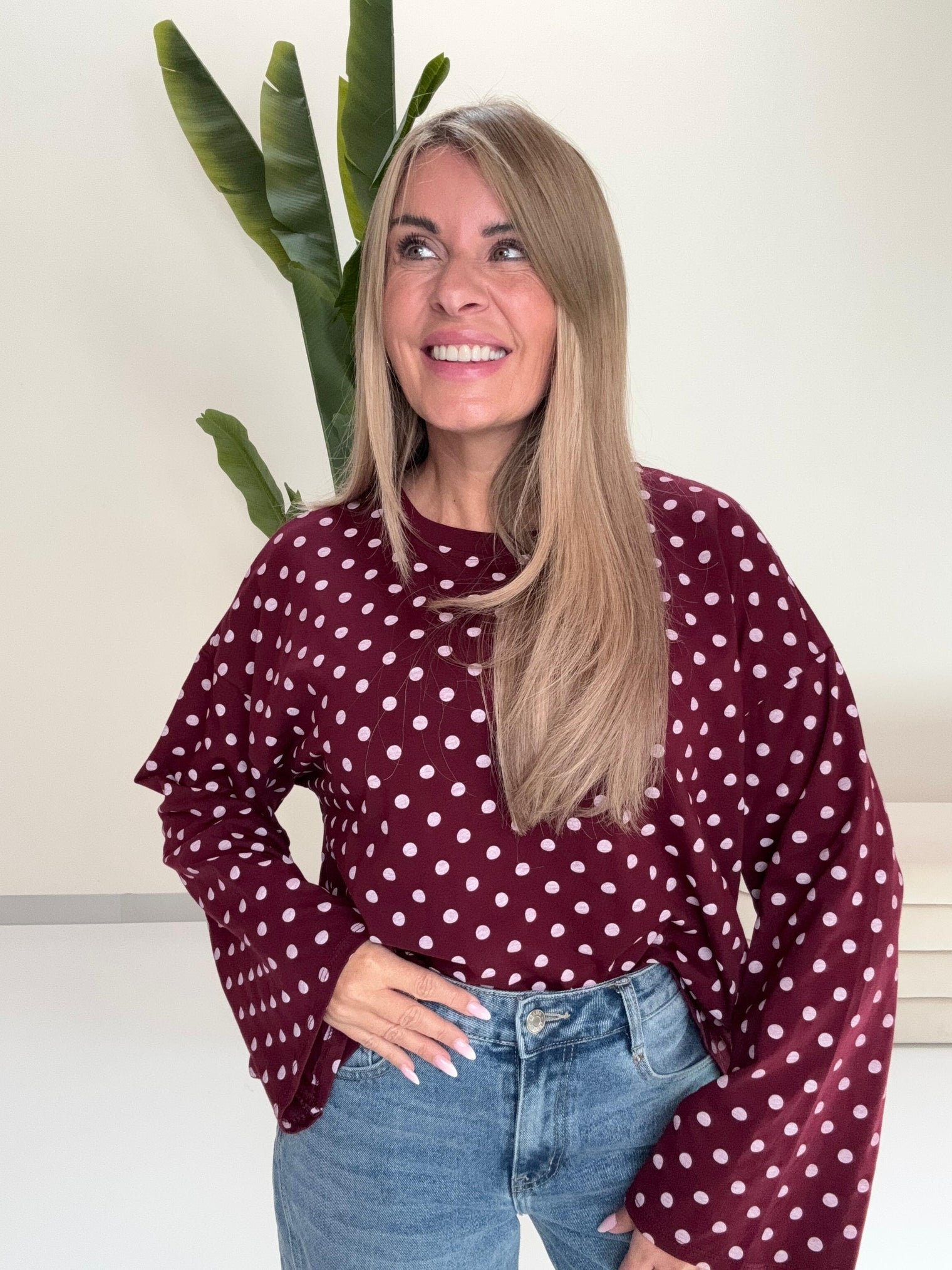 Longsleeve DOTS mit leicht ausgestelltem Ärmel burgundy