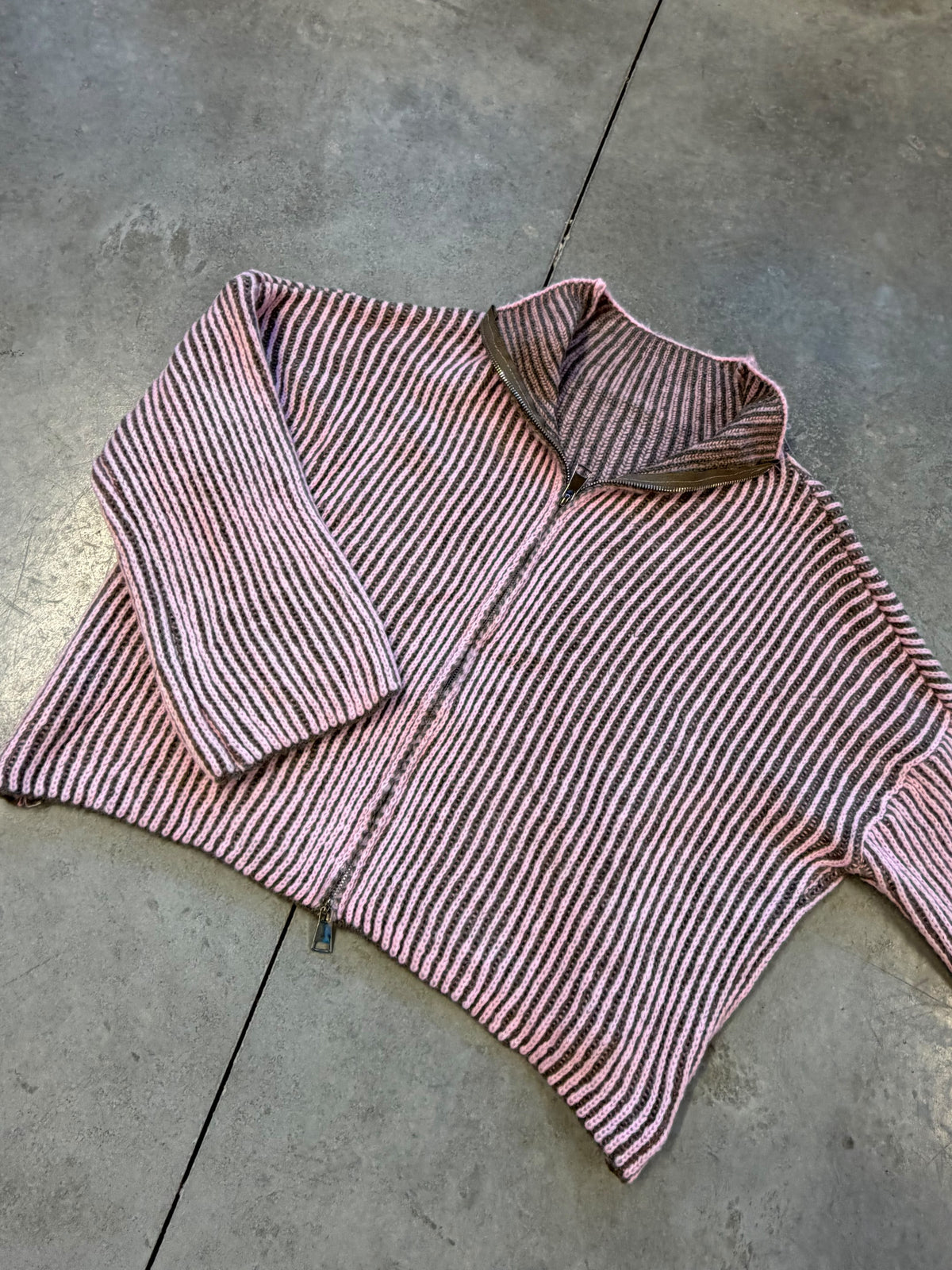 Strickjacke ZIPPER STRIPES rosa/taupe
