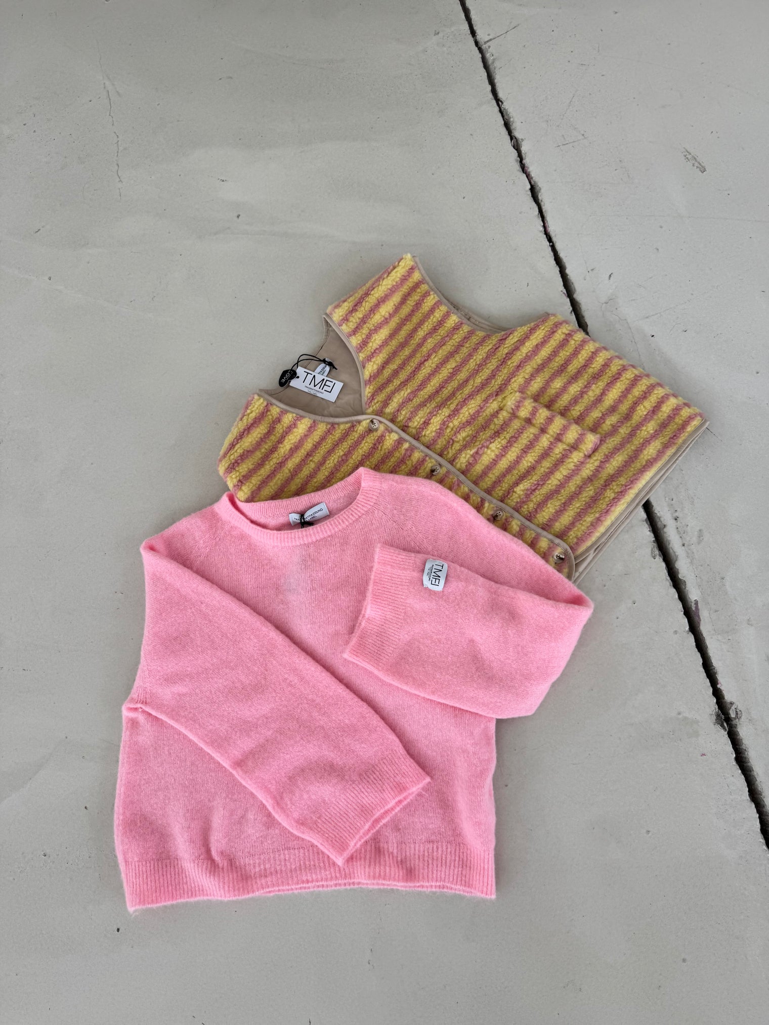 Teddyweste STRIPES Buttermilk Lemon rosa