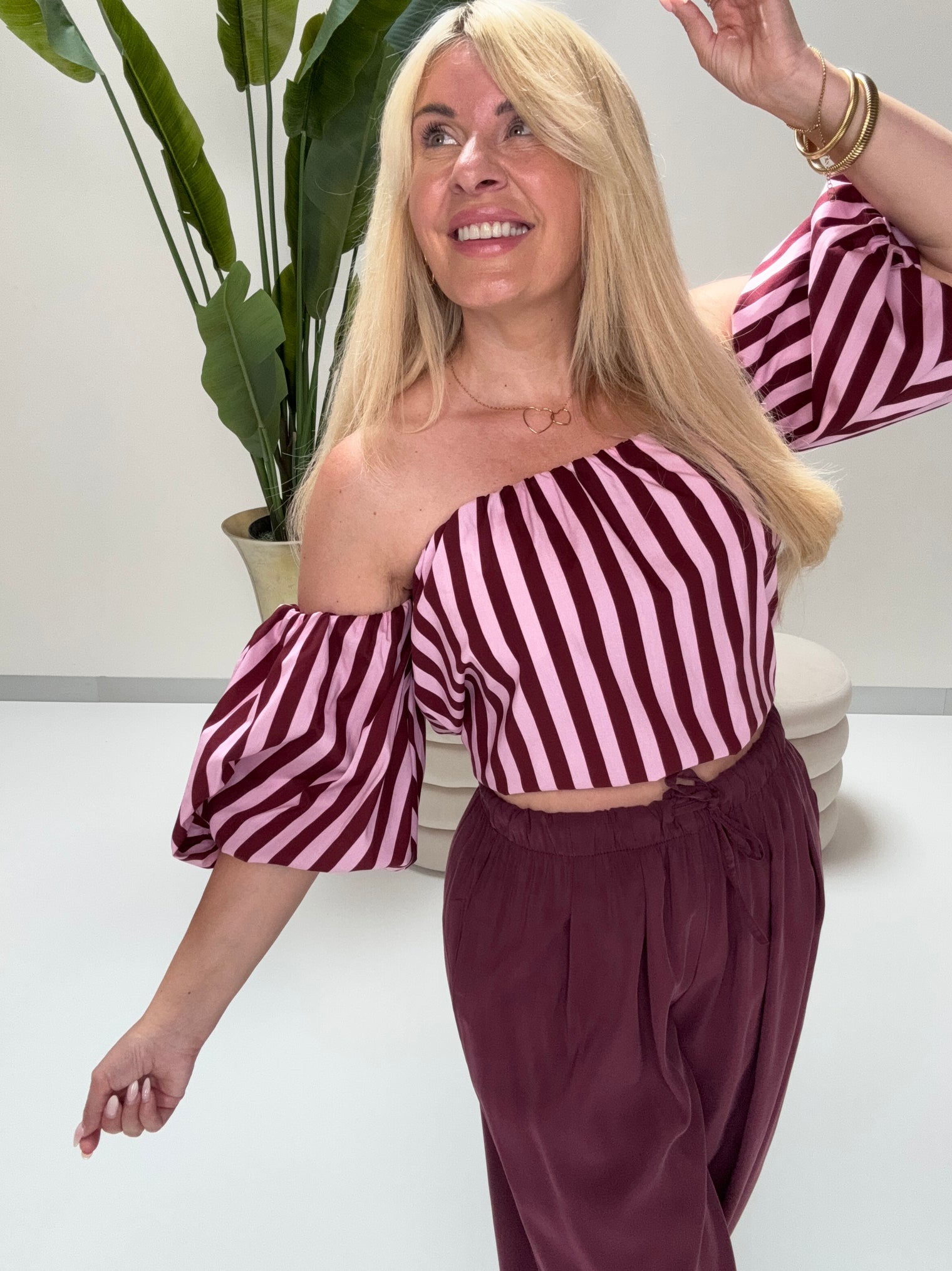 Carmen Bluse BLOCK STRIPES hellrosa/burgundy