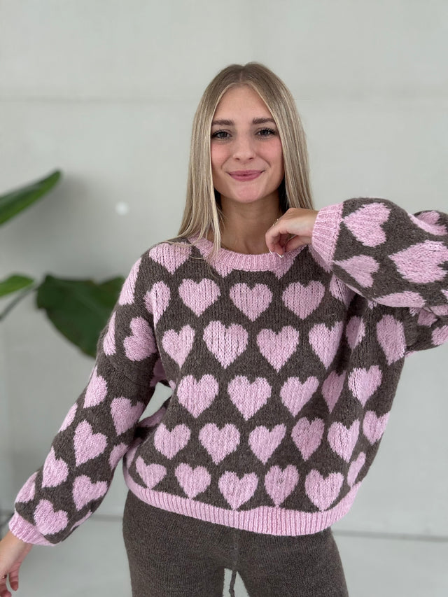 Signature Pullover BIG HEARTS rosa&coffee