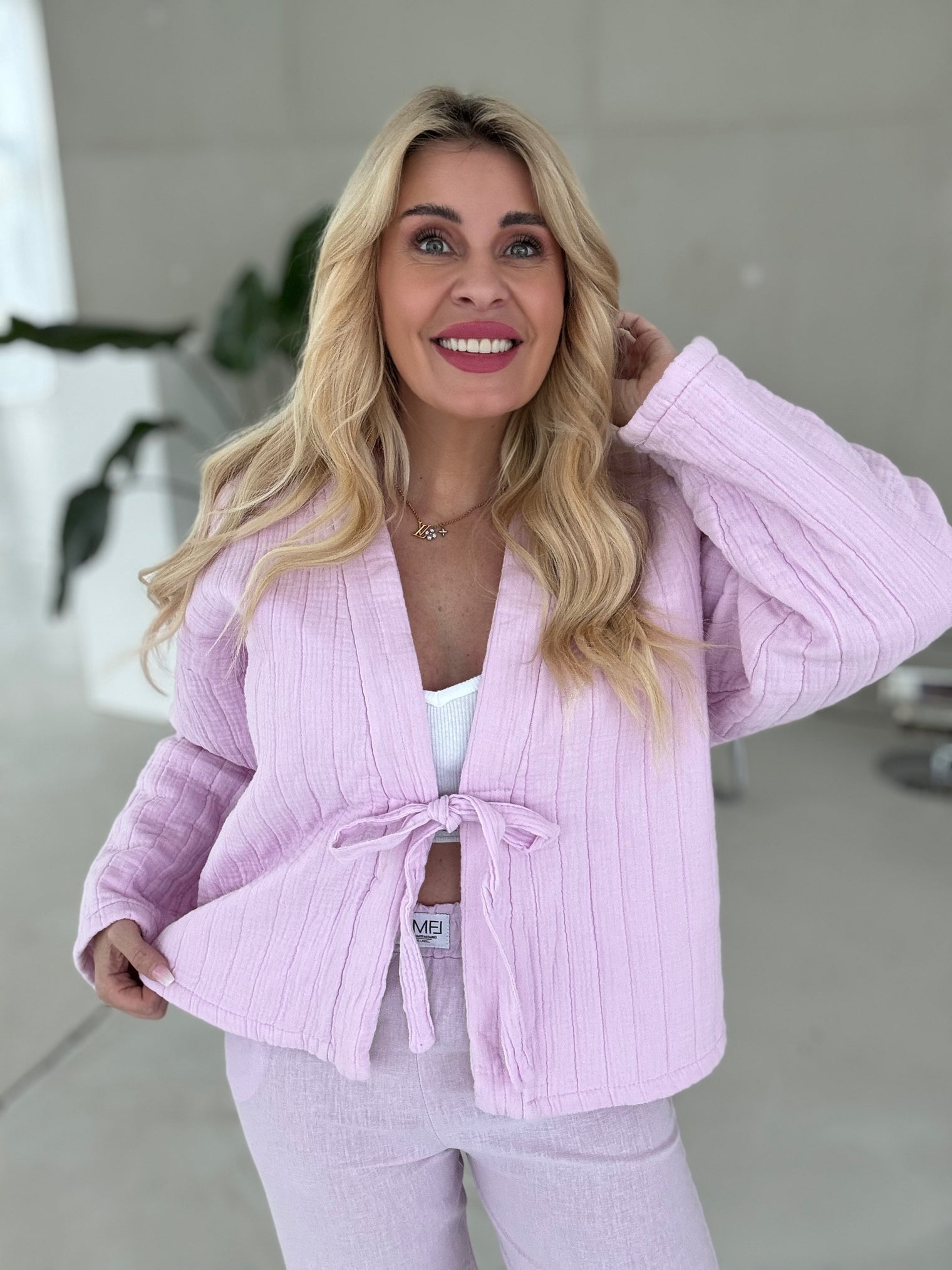 Musselin Steppjacke CANDY FLIEDER zum binden