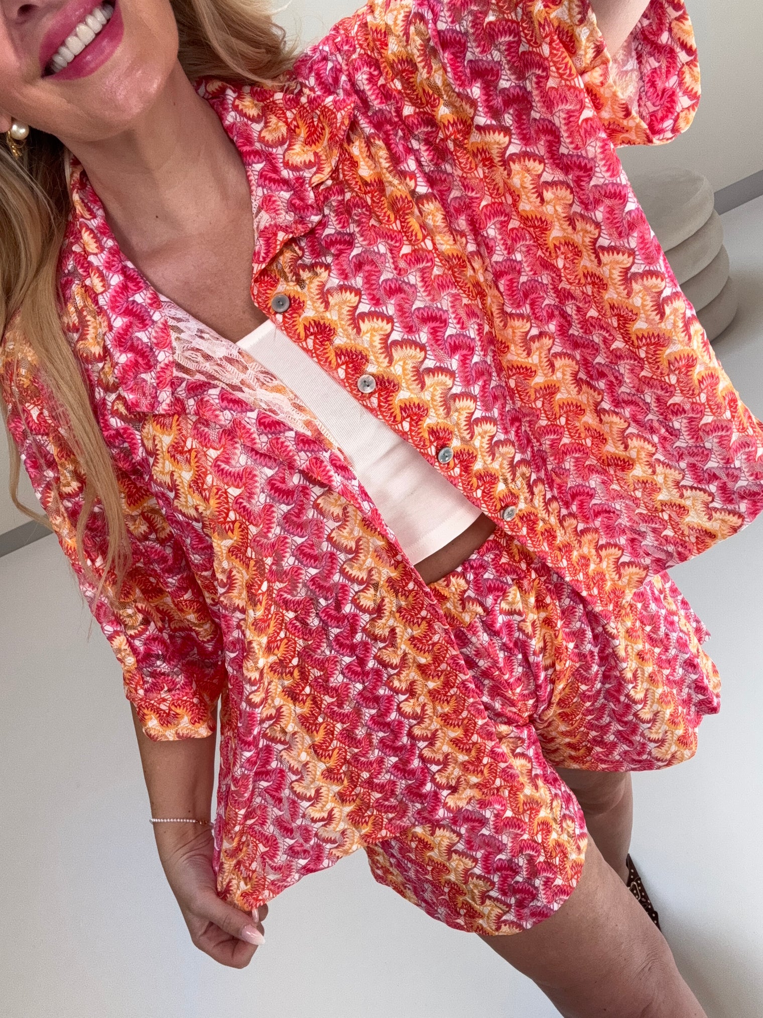 Sommer Bluse kurzarm SUMMER HOT gelb/peach/rot