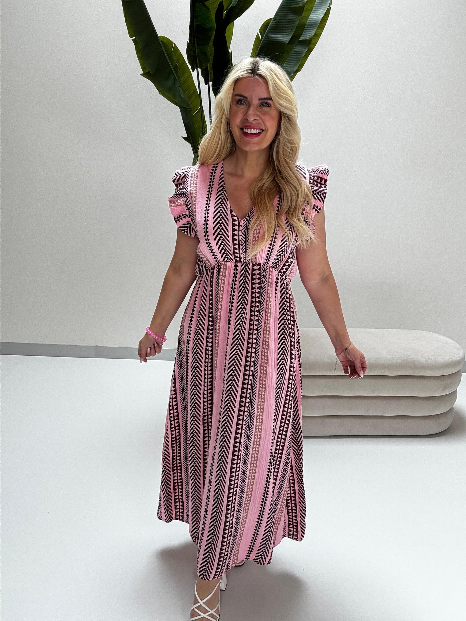 Signature Boho Musselin Kleid rosa EDGY ETHNO POWER braun/creme