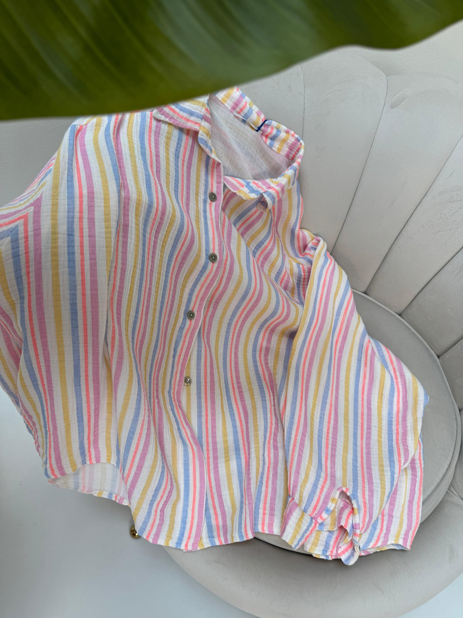 Musselin Bluse weiß COLORFUL STRIPES blau/pink/gelb/peach