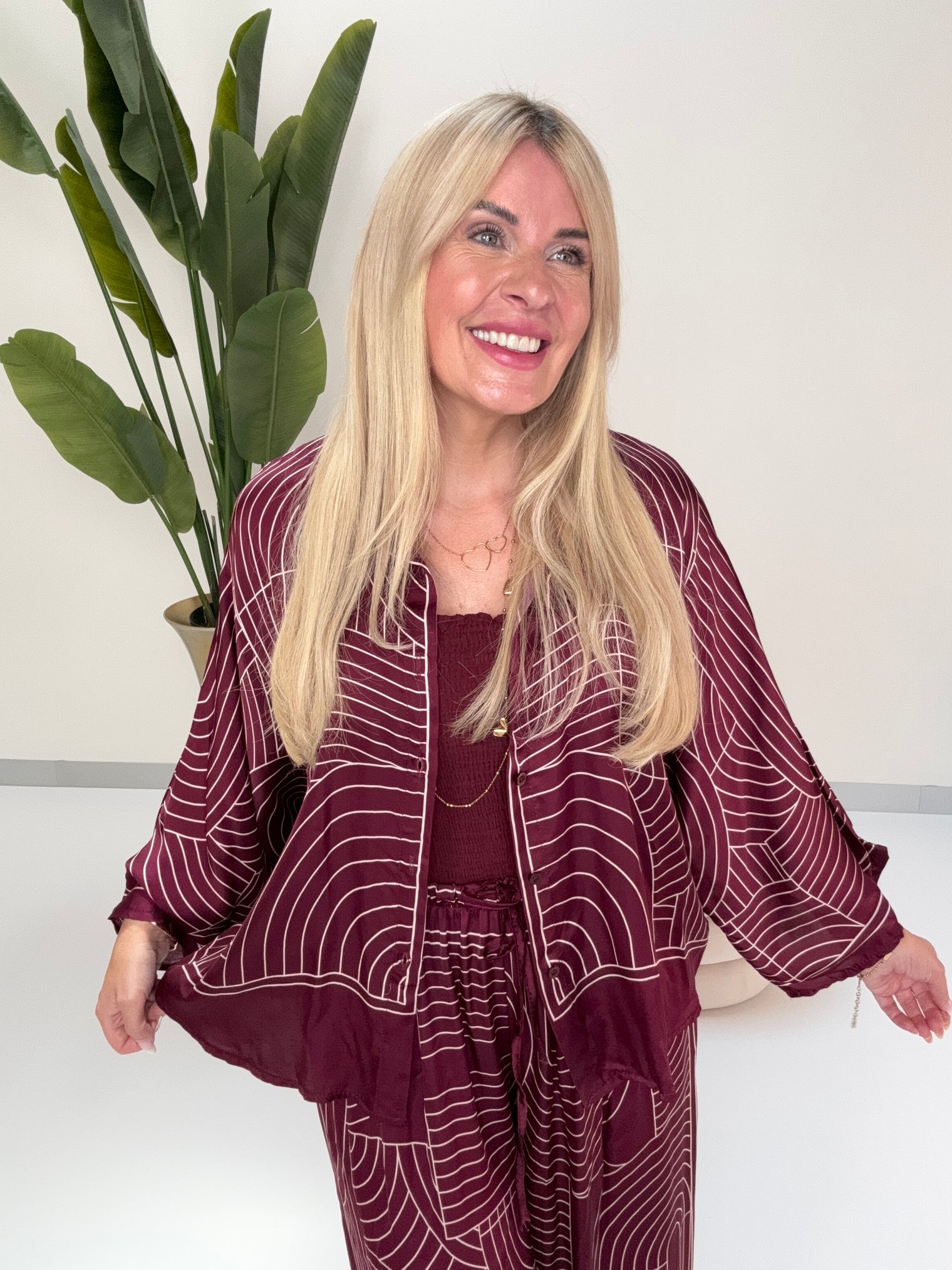Kimono Bluse LUXURY CLEAN GIRL mit Seidenoptik burgundy