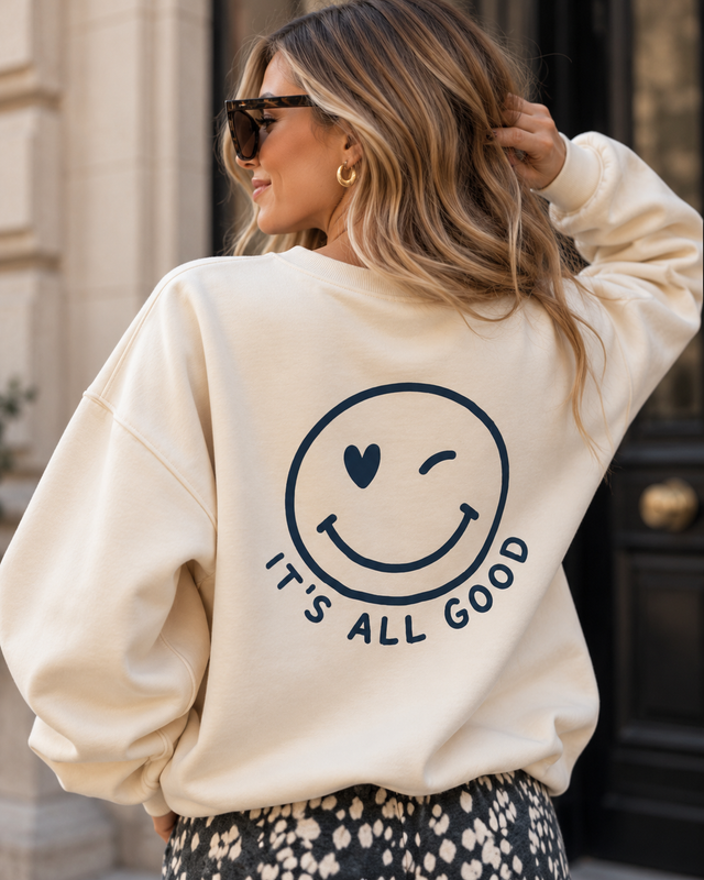 Sweater mit Rückenprint creme/blaugrau