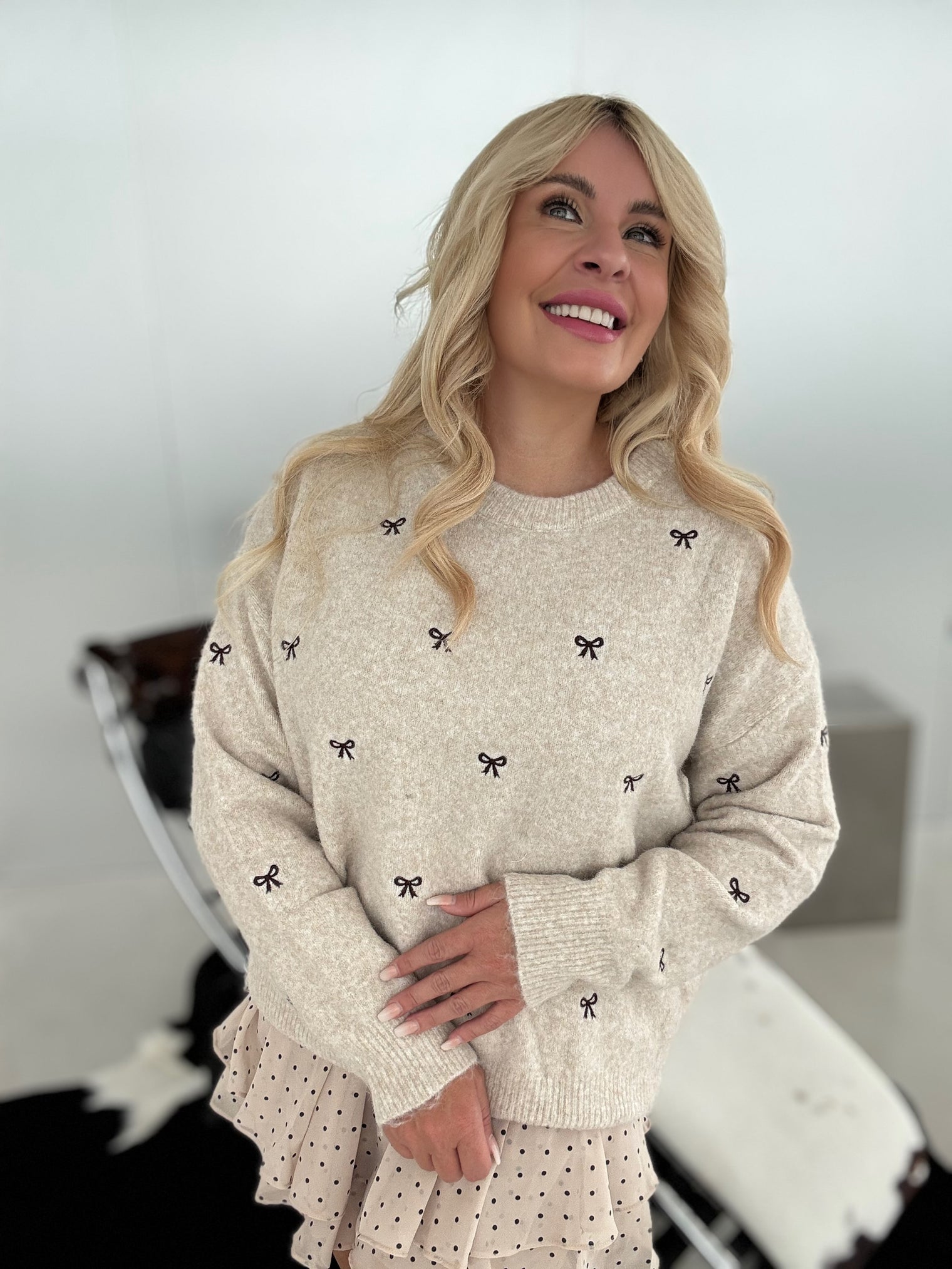 Strickpullover beige BOWS dark coffee