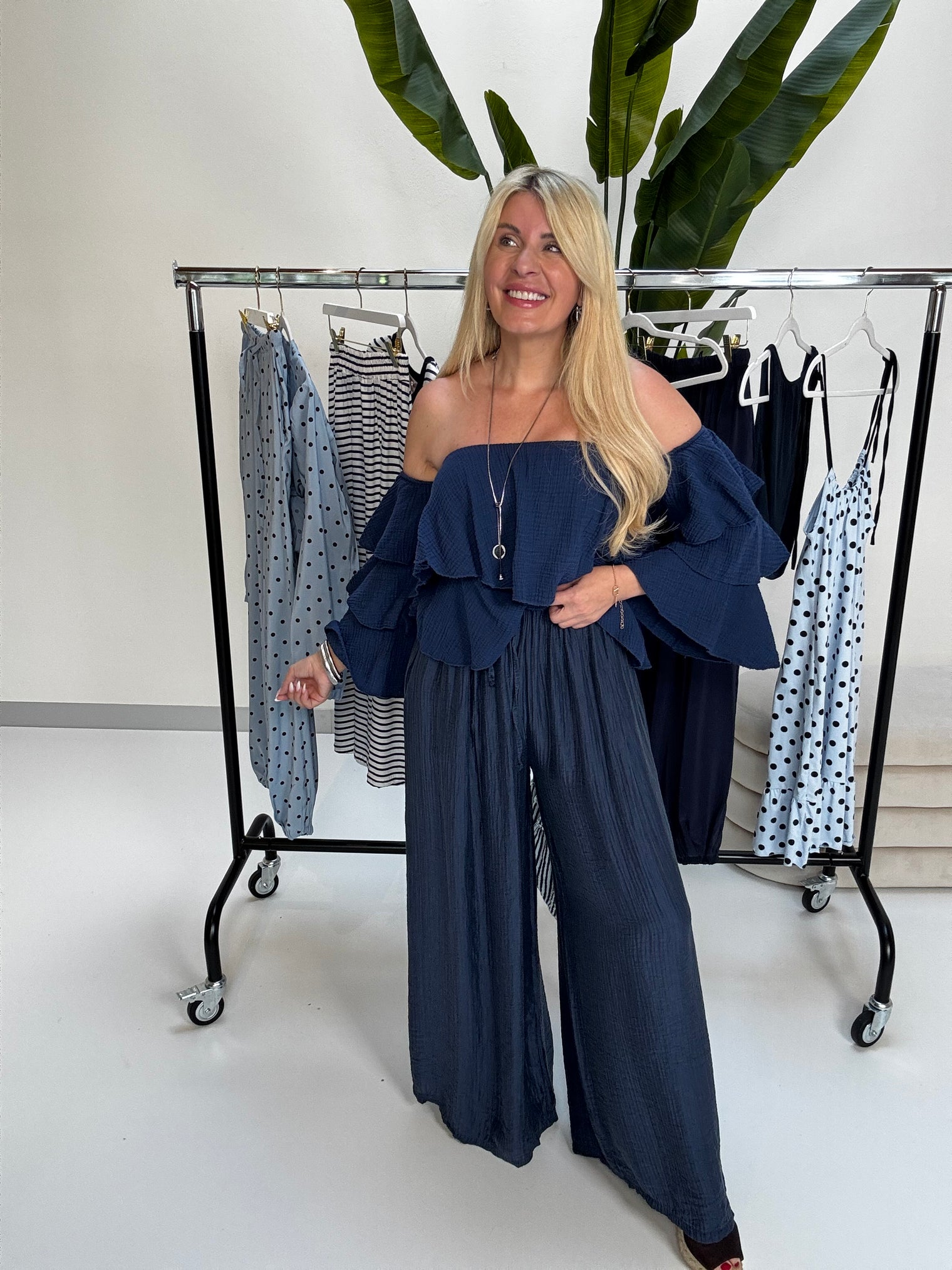 Musselin Carmen Bluse BOHO CHIC blueberry