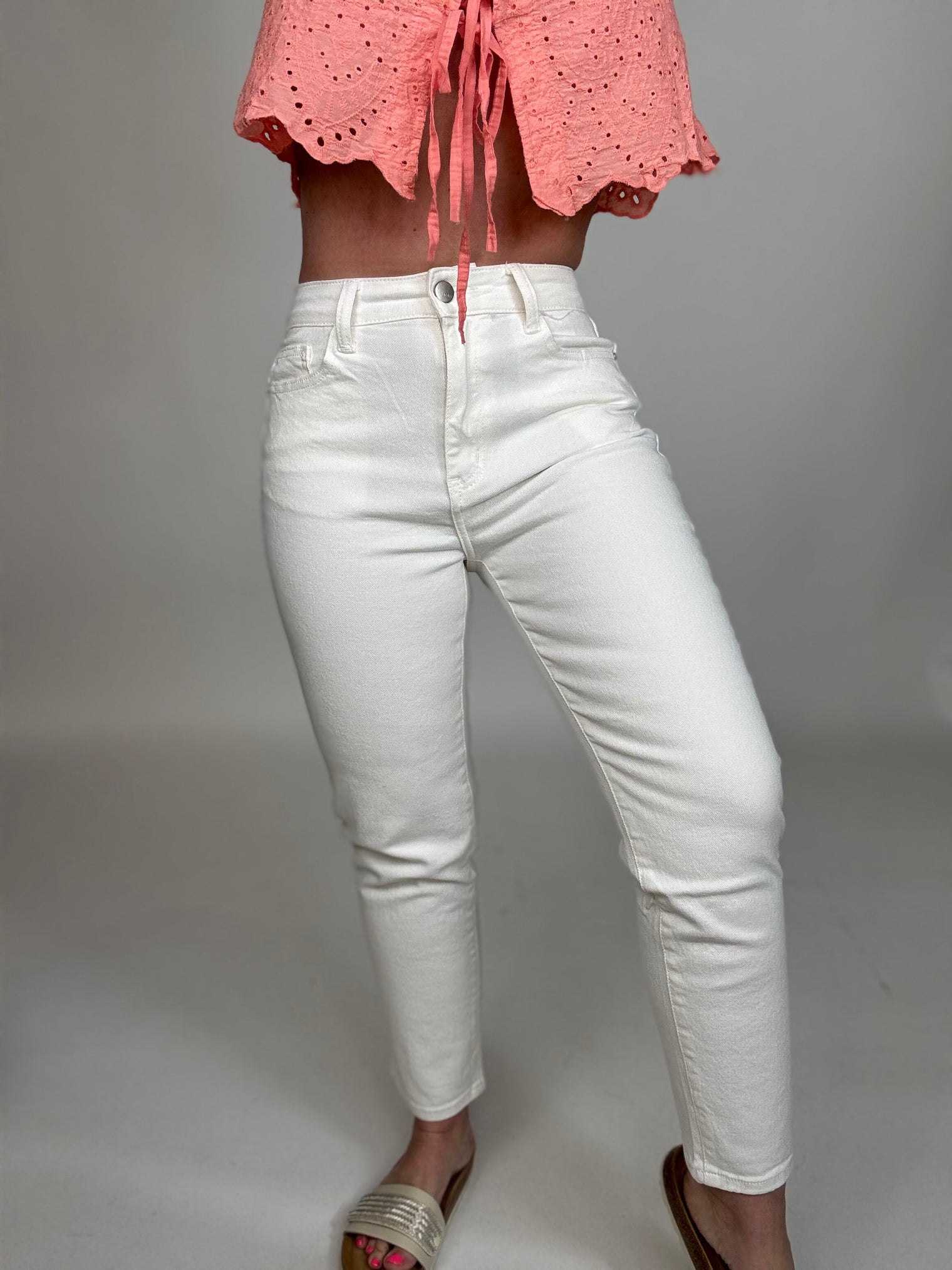 Stretch Mom Jeans weiß