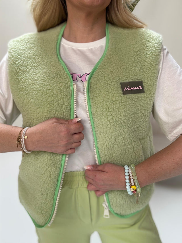 Teddy Zipper Weste limette NAMASTE