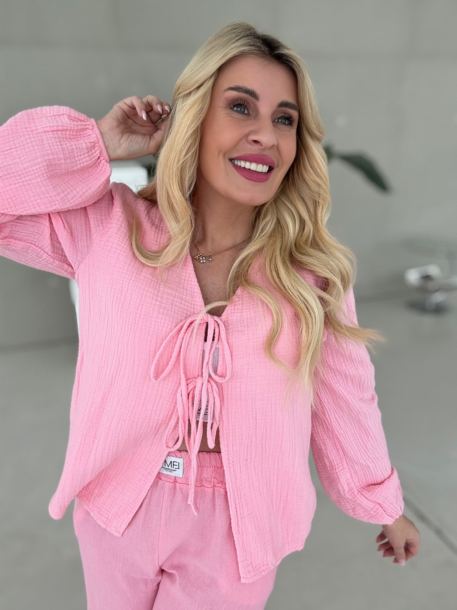 Längere Musselin Bluse CANDY ROSE mit Schleifchen