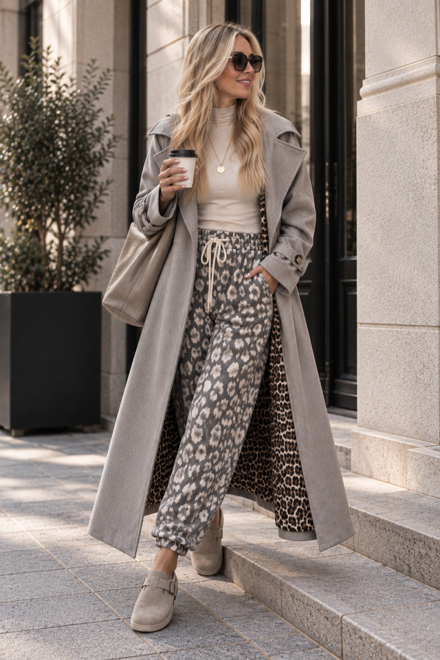 Velours Trenchcoat COZY KISS mit LEO Innenfutter storm grey