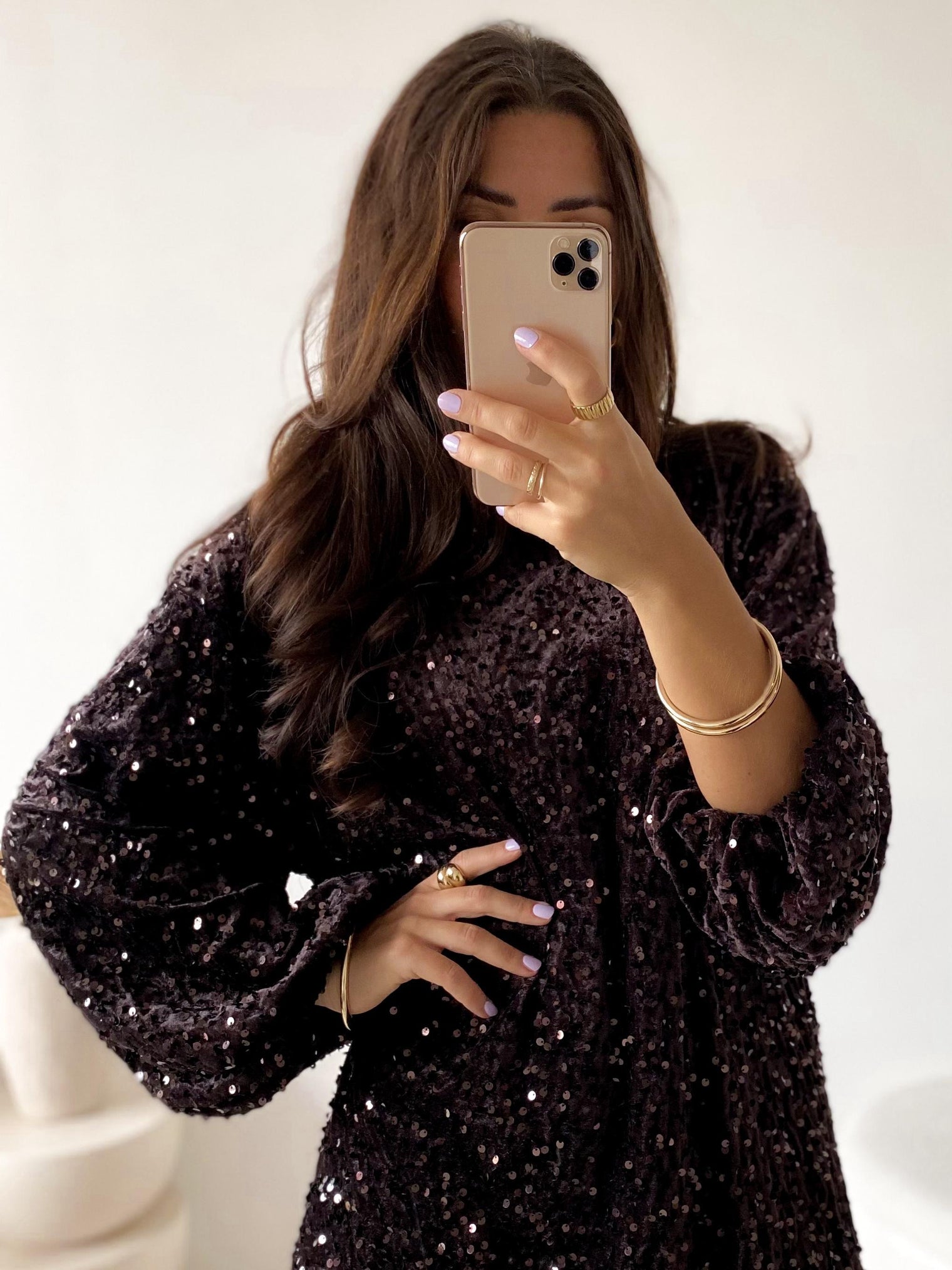 Samt Kleid SPARKLE dark coffee