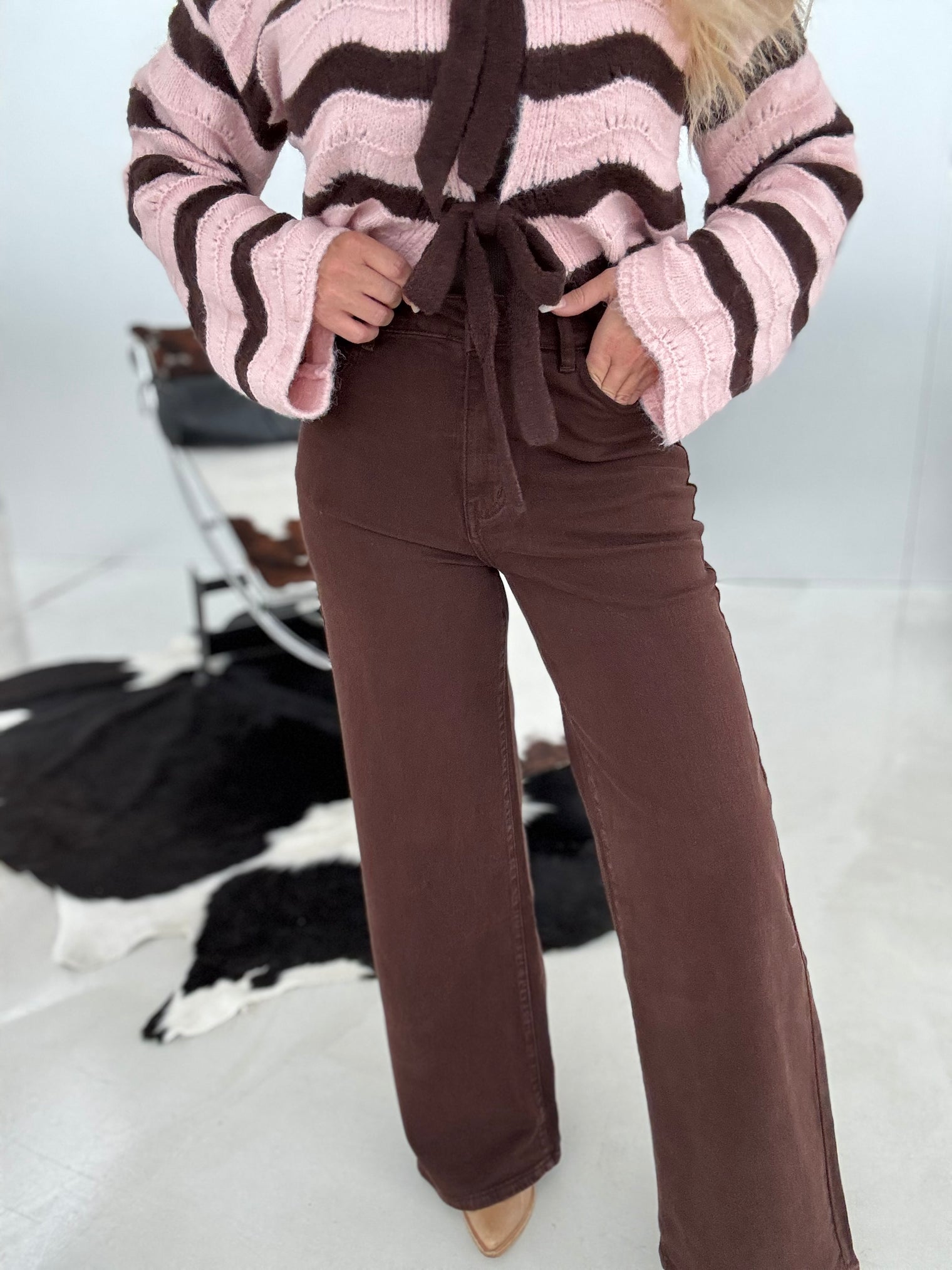 Stretch Wide Leg Jeans Chocolate Mousse