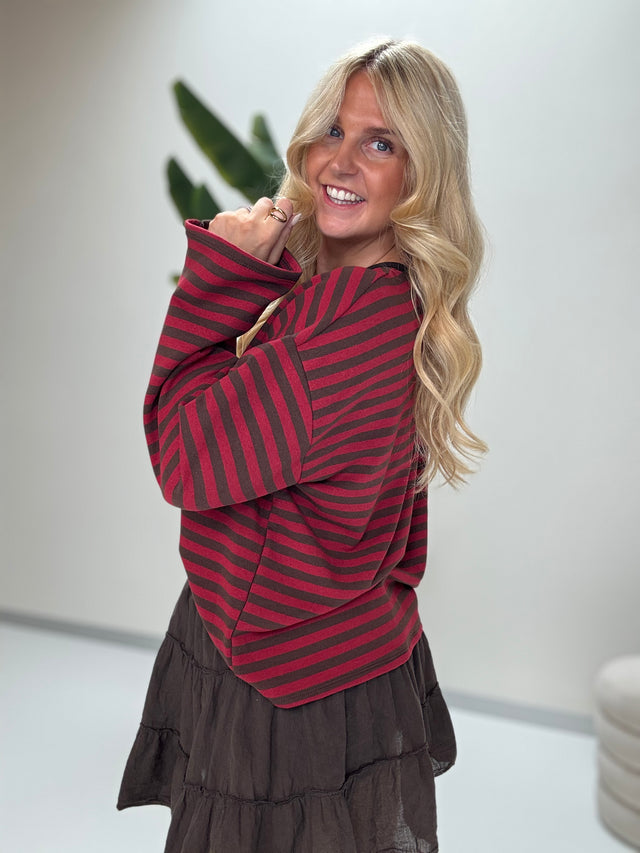 Longsleeve mit leicht ausgestelltem Ärmel STRIPES rot/braun