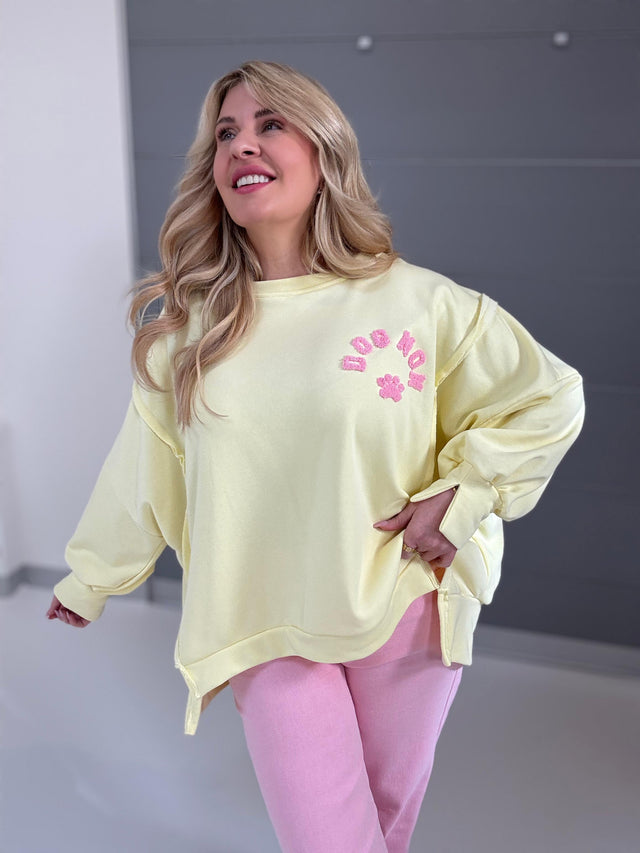 Oversize Sweater gelb DOG MUM rosa