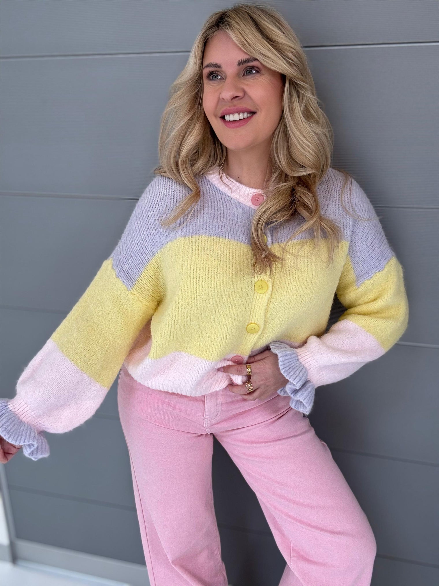 Strickjacke CANDY RAINBOW flieder/gelb/rosa