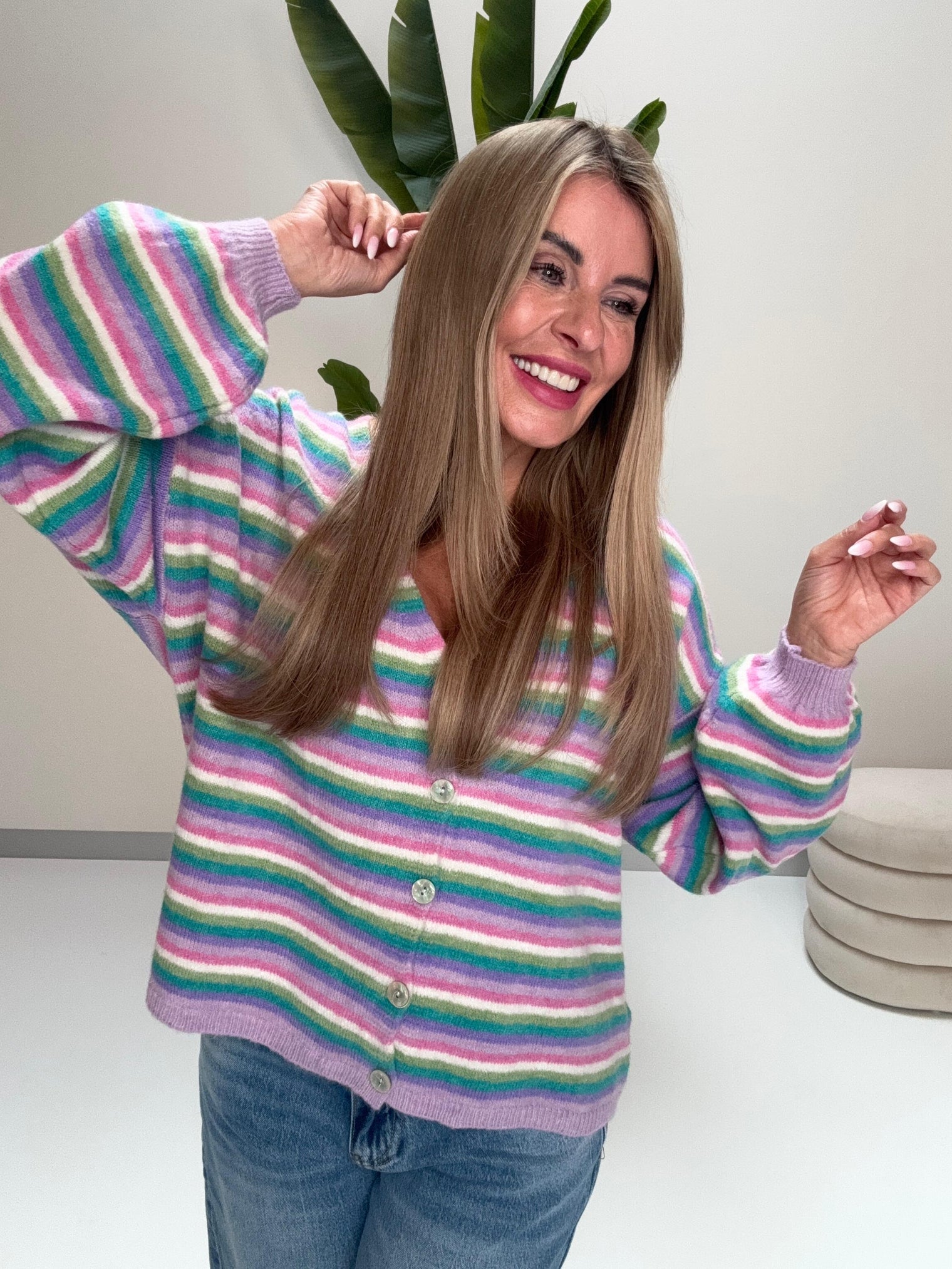 Kuschel Strickjacke mit Knopfleiste flieder/rosa/türkis/lila/mint