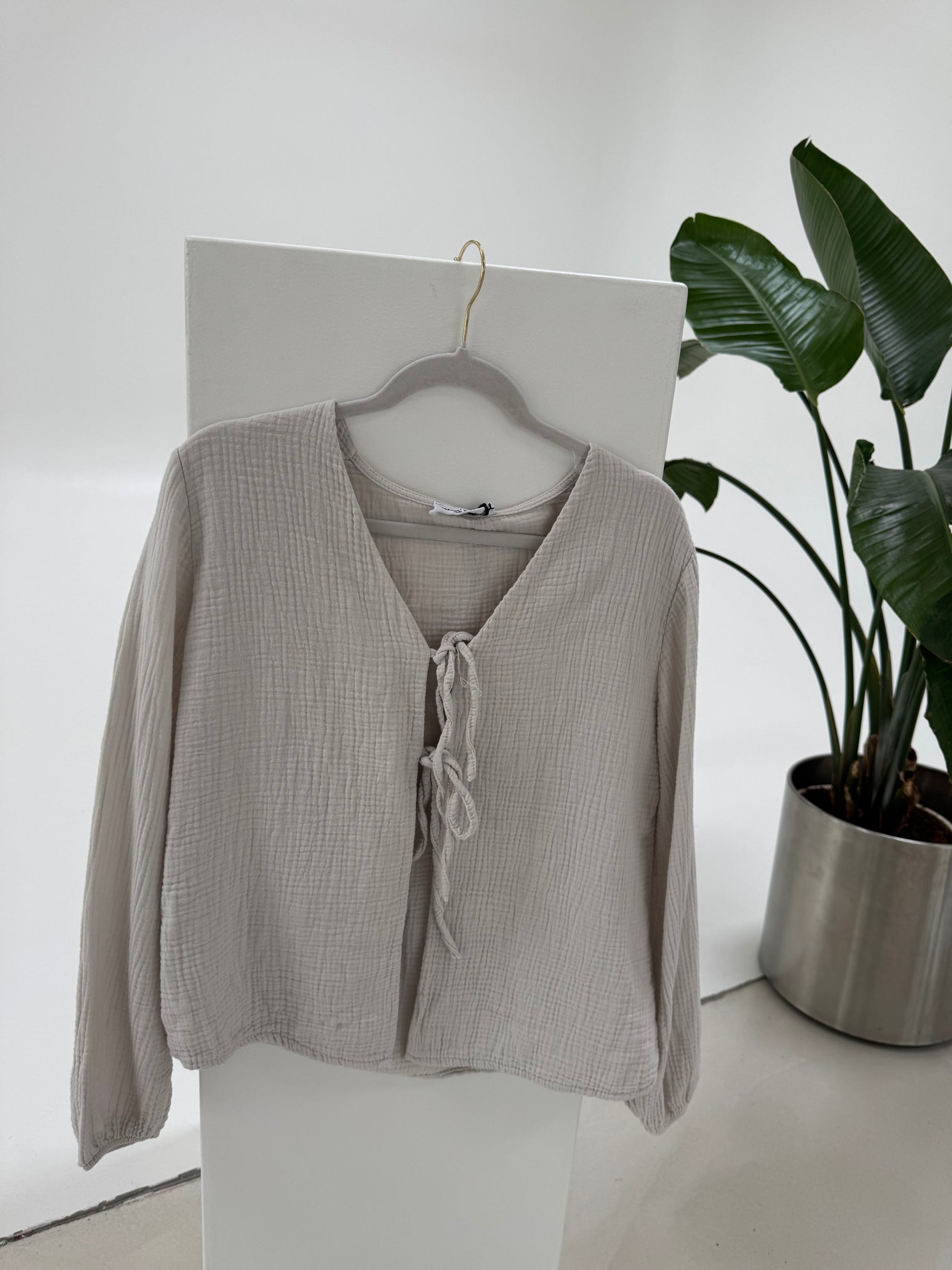 Musselin Bluse BEIGE mit Schleifchen