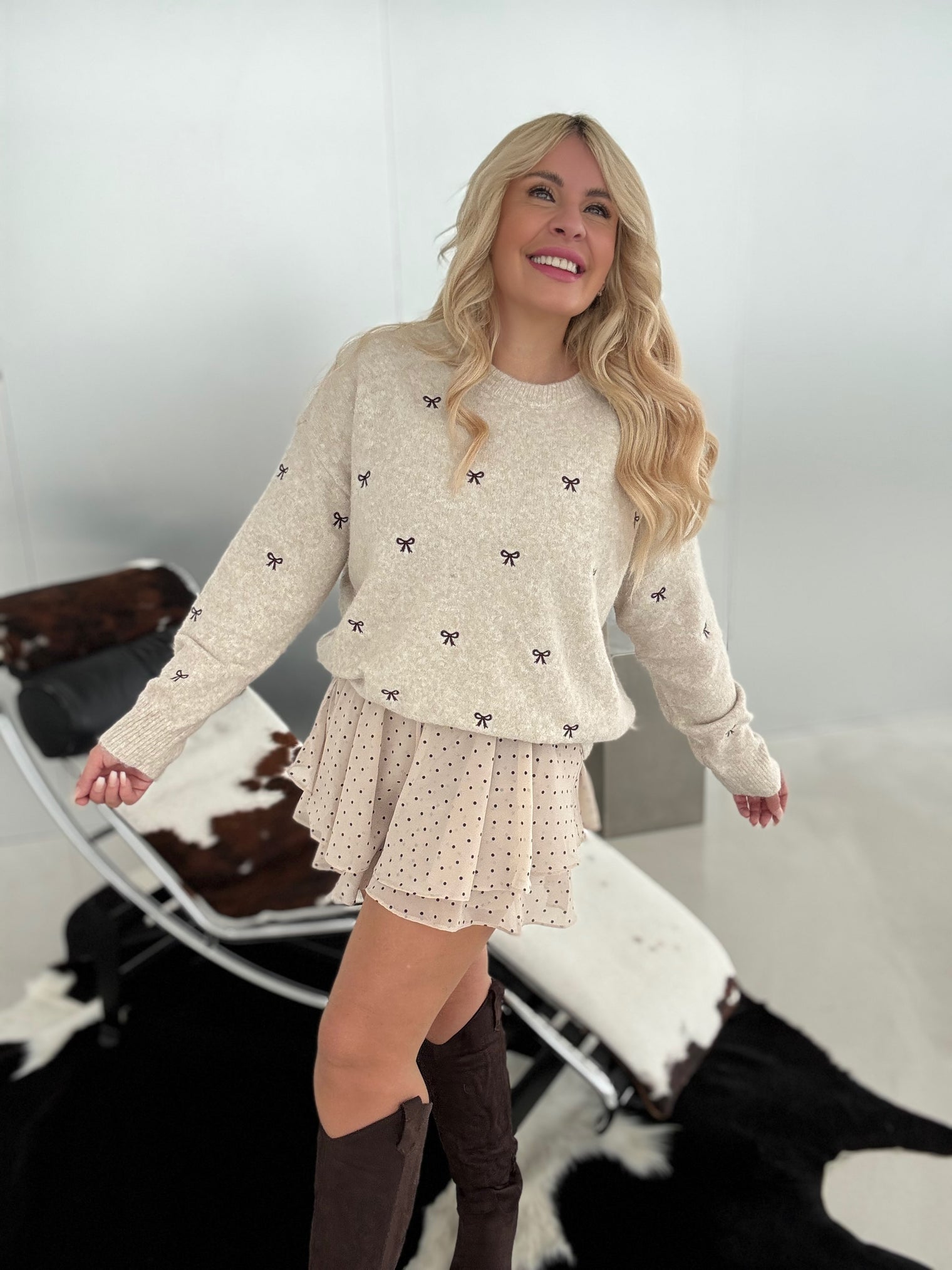 Strickpullover beige BOWS dark coffee