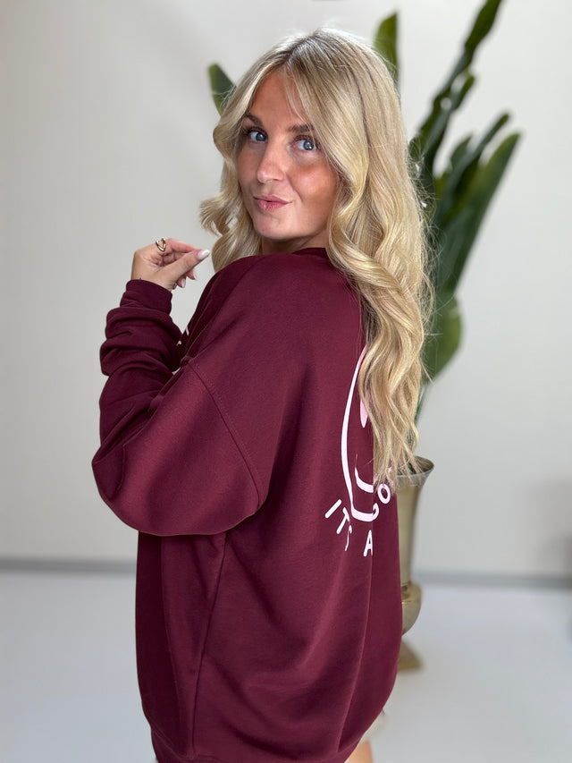 Sweater mit Rückenprint burgundy/rosa ITS ALL GOOD