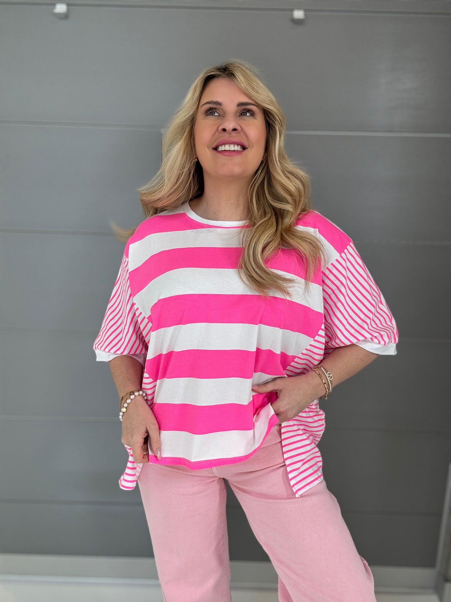 Shirt SMALLxBIG STRIPES pink/weiß