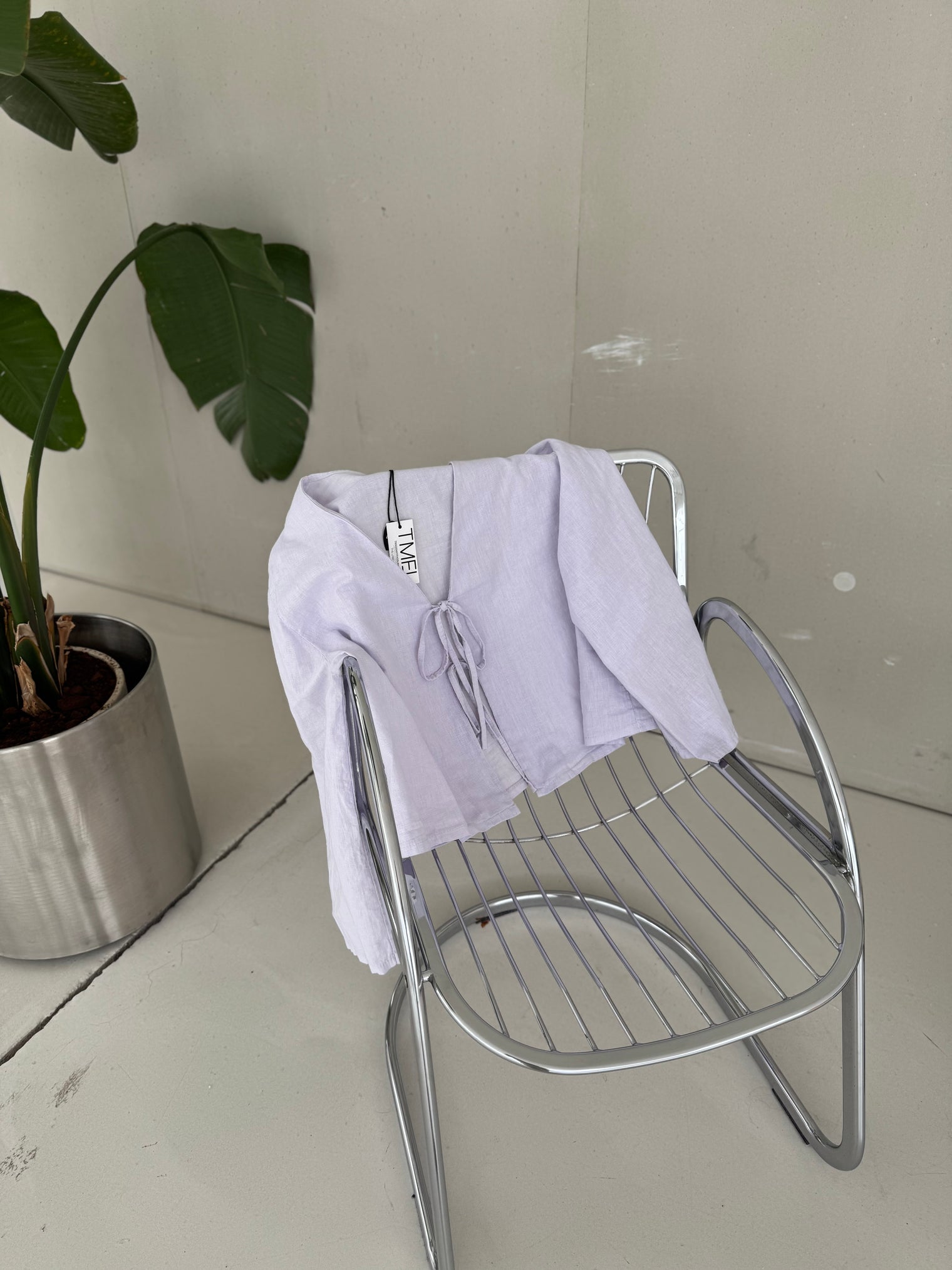 LEINEN Bluse langarm CANDY FLIEDER mit Schleifchen