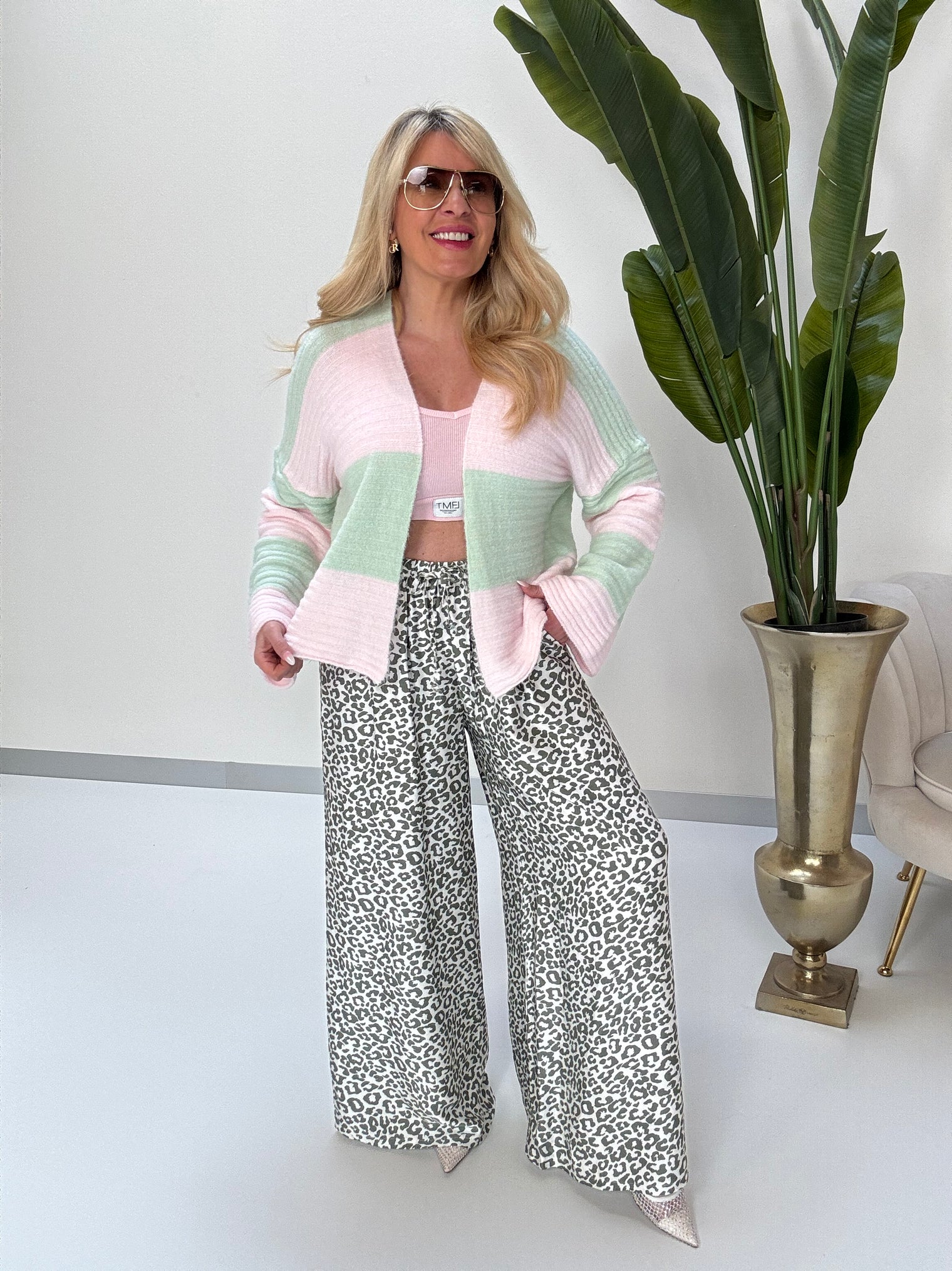 Cardigan BIG BLOCK STRIPES Mint rosa