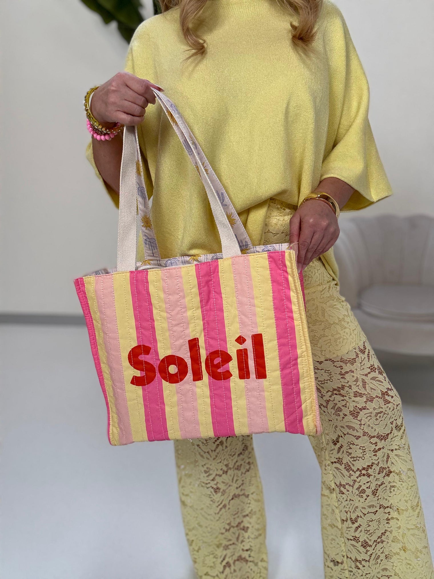 Wende Tasche SOLEIL rosa/pink/gelb gestreift