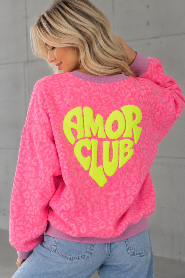 Sweater mit Rückenprint AMOR CLUB rosa leo