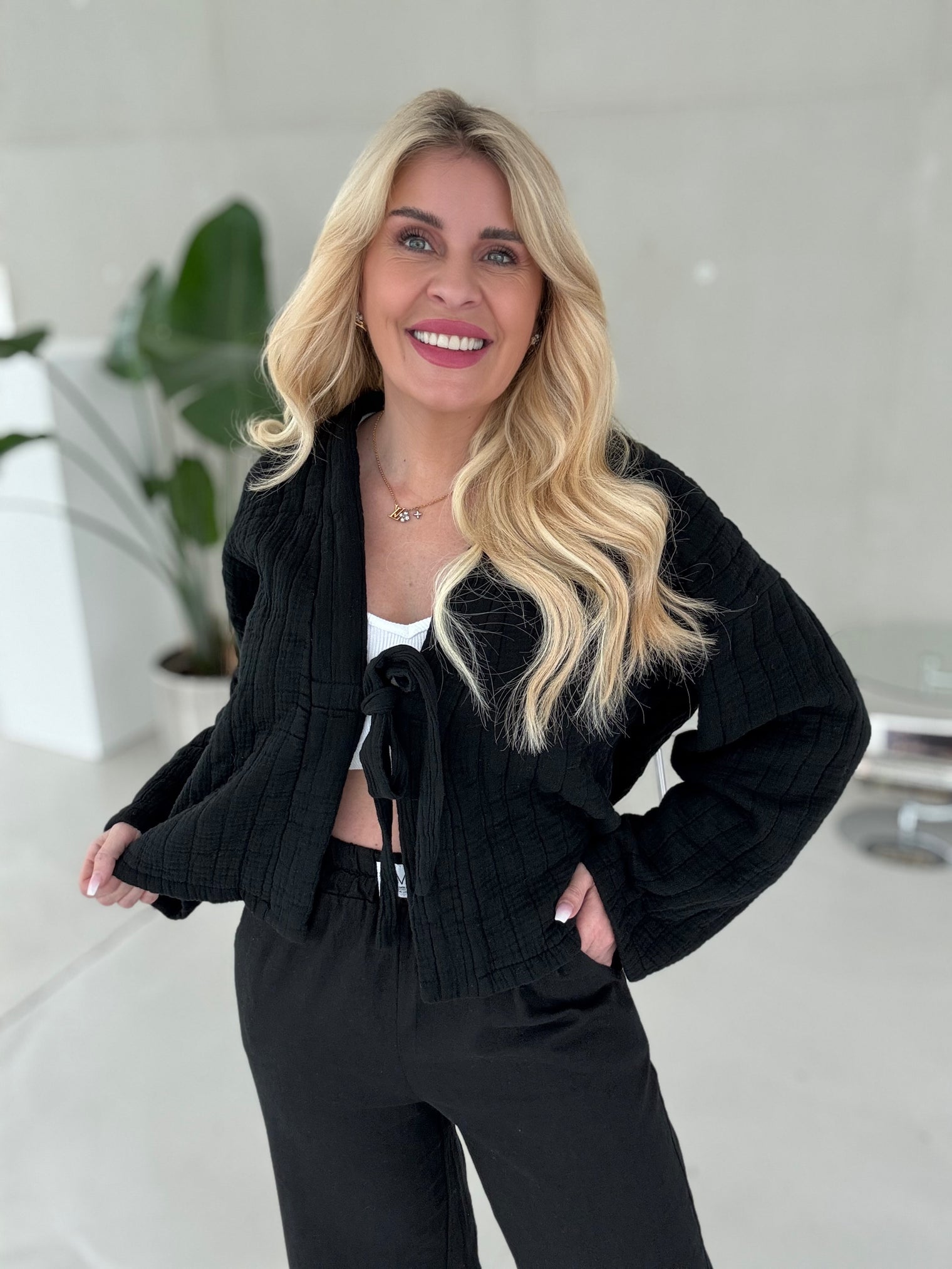 Signature Musselin Steppjacke zum binden SCHWARZ