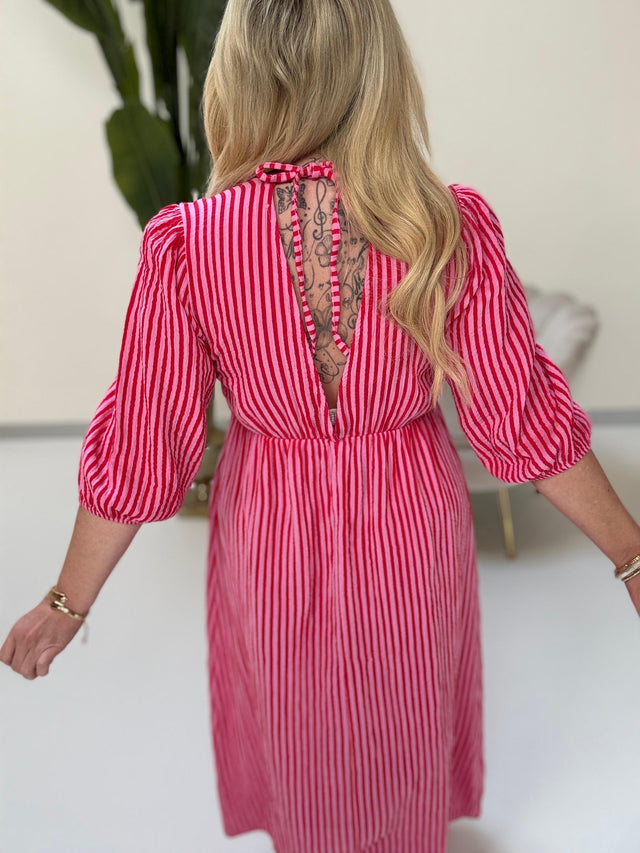 Signature Musselin Kleid rosa SMALL STRIPES rot