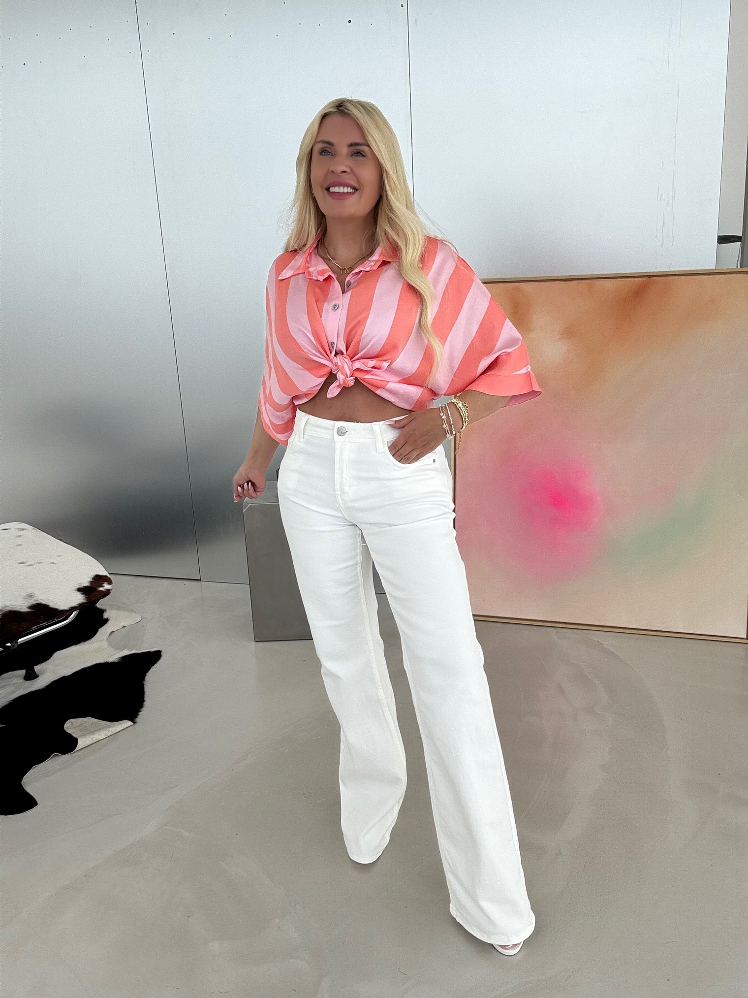 Stretch MID WAIST EXTRA LONG FLARE Jeans WHITE