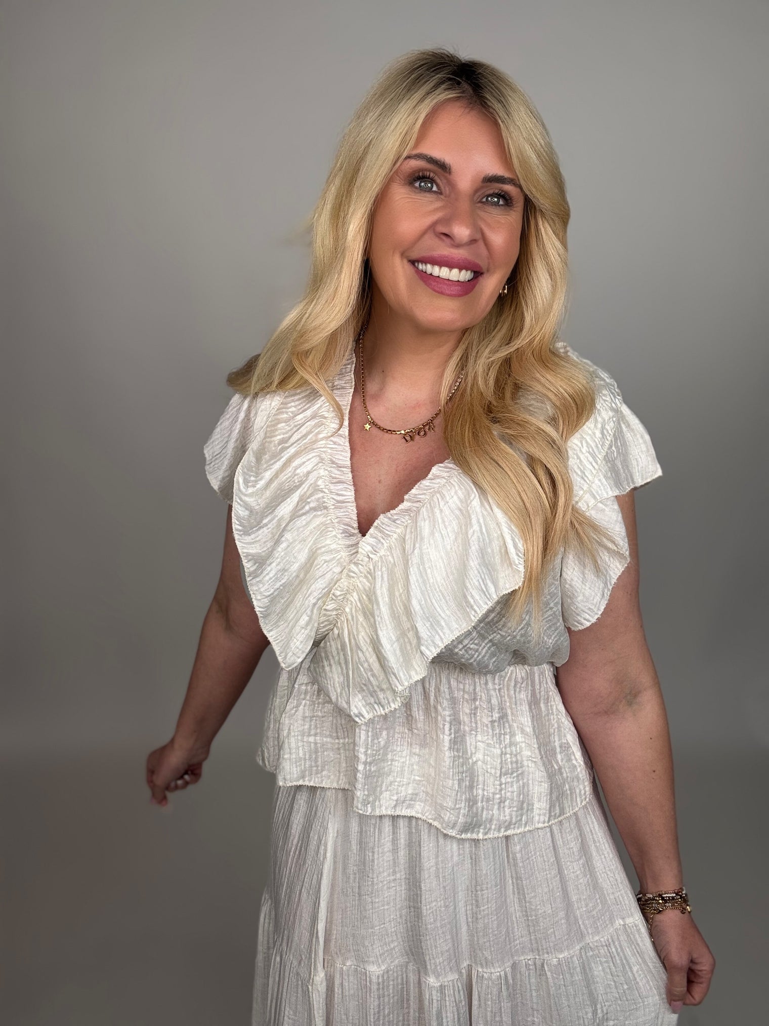 ärmellose Bluse Volants mit Gummizug WHITE