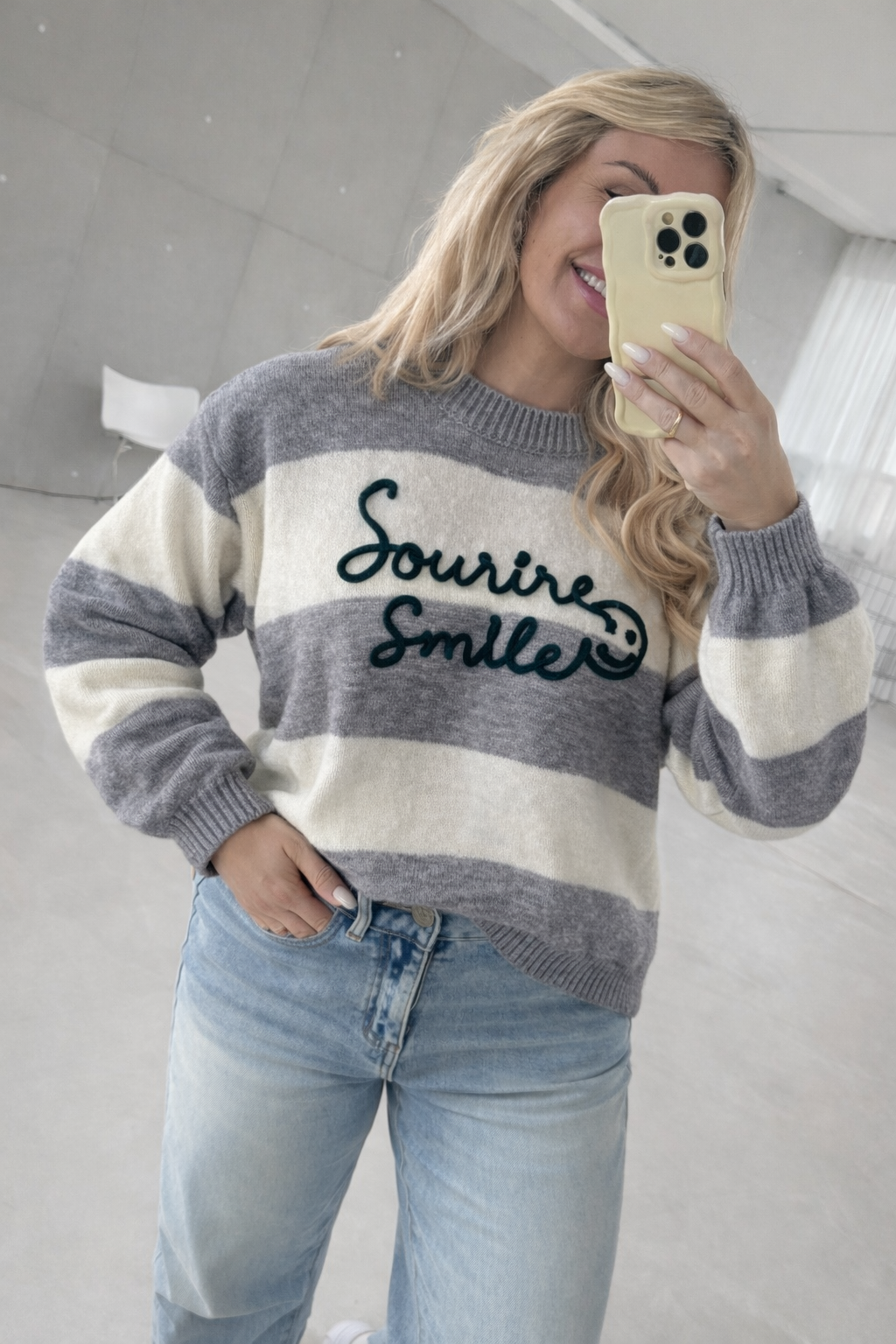 Pullover creme/soft grey gestreift SMILE