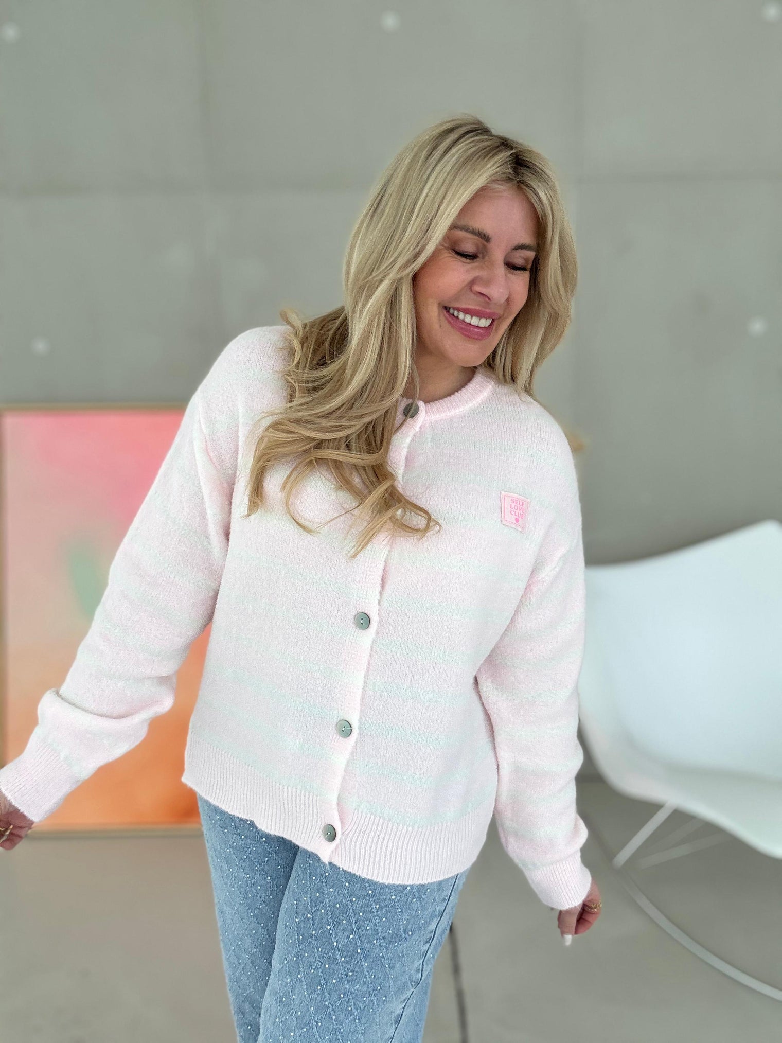 Strickjacke weis/rosa SELFLOVECLUB