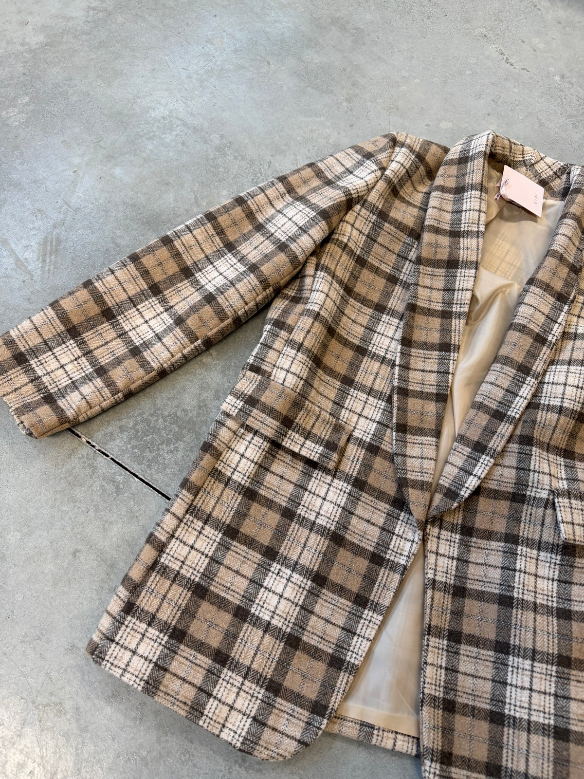 Karierter Long Blazer/ Kurz Mantel in Beige